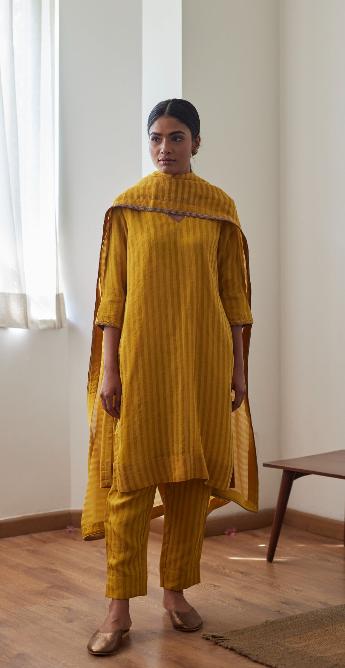 Patti Organza Silk Dupatta in Yellow
