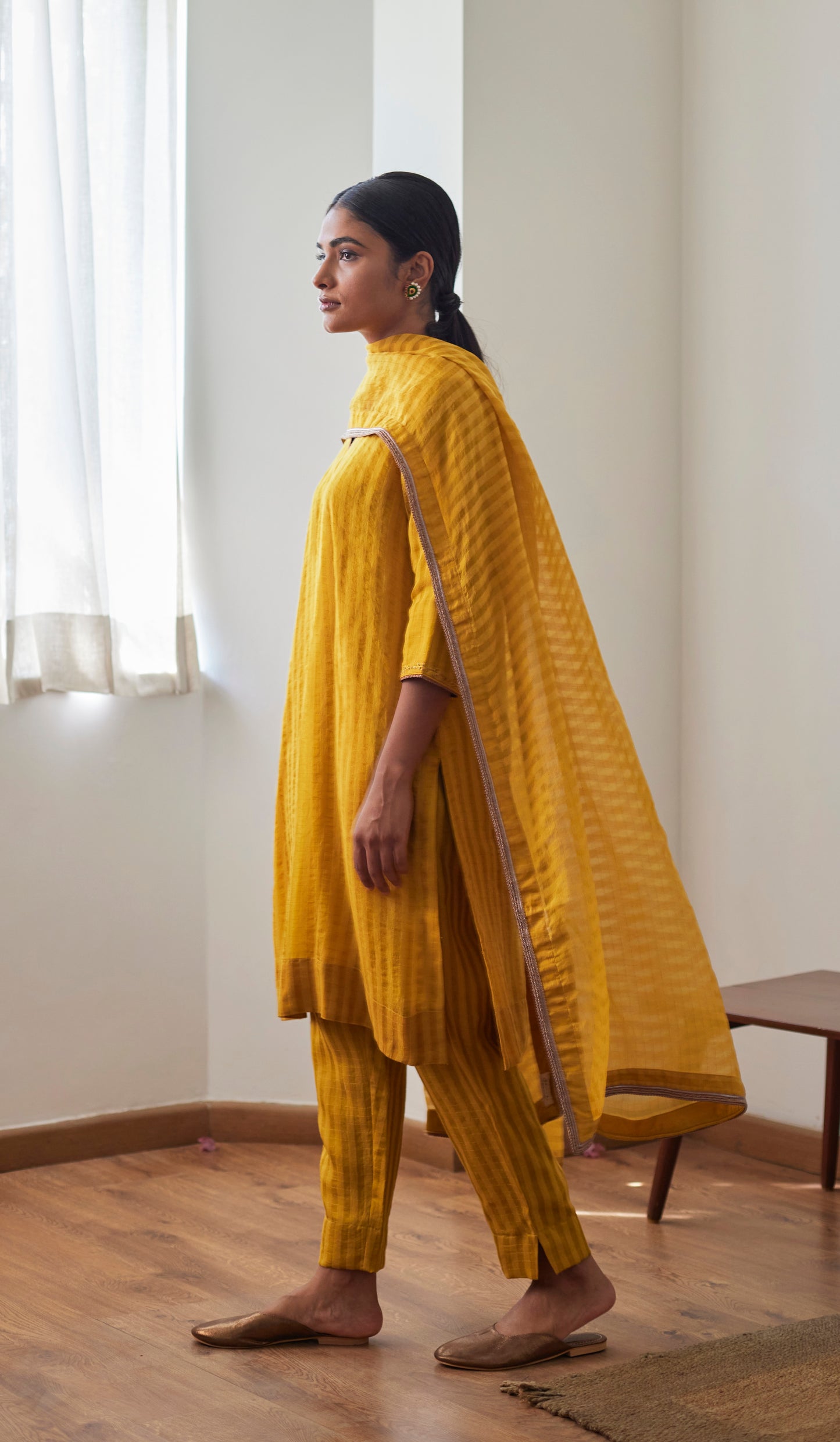 Anu Kurta in Yellow Patti Organza Silk with Pants