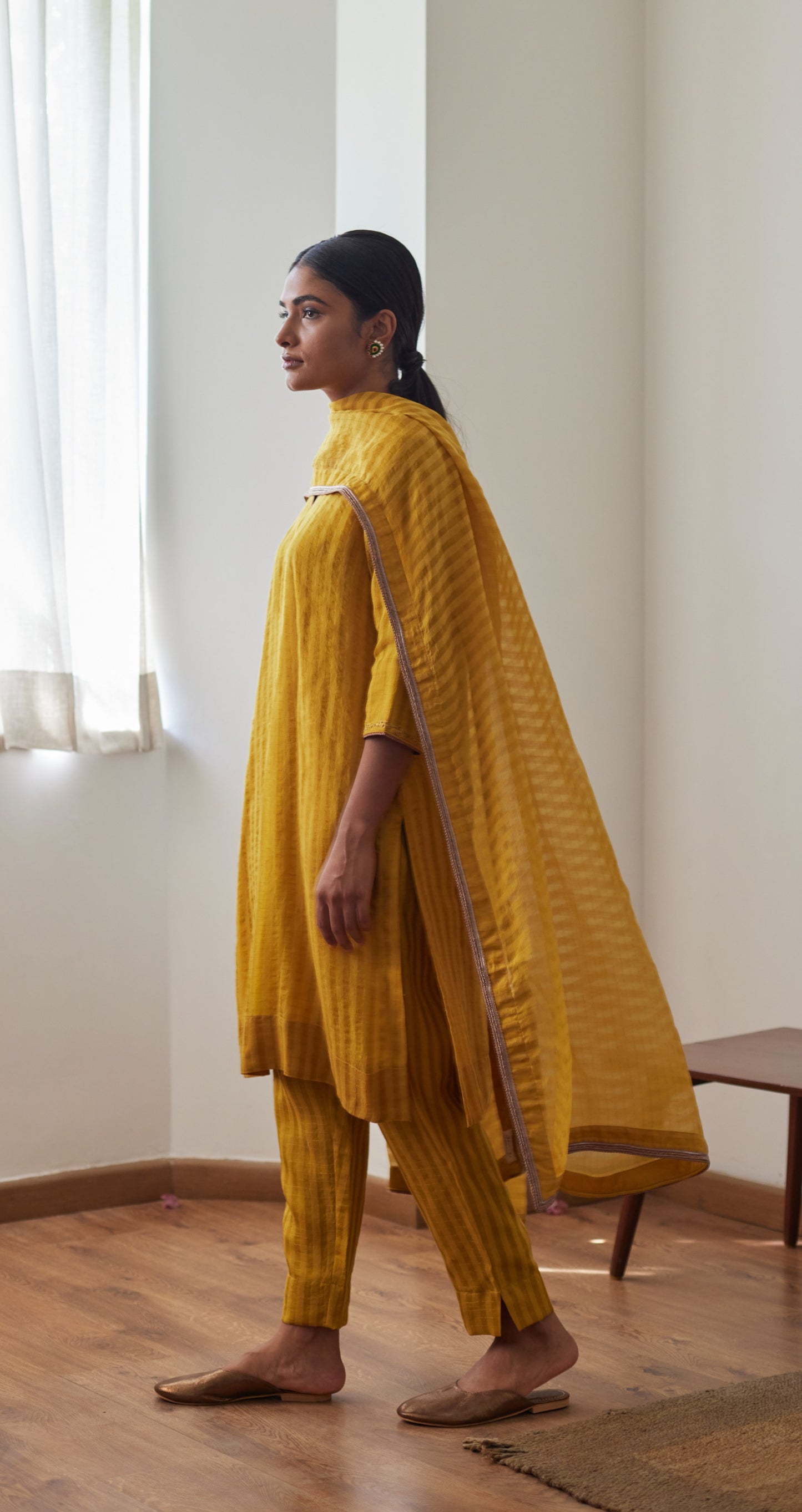 Patti Organza Silk Dupatta in Yellow