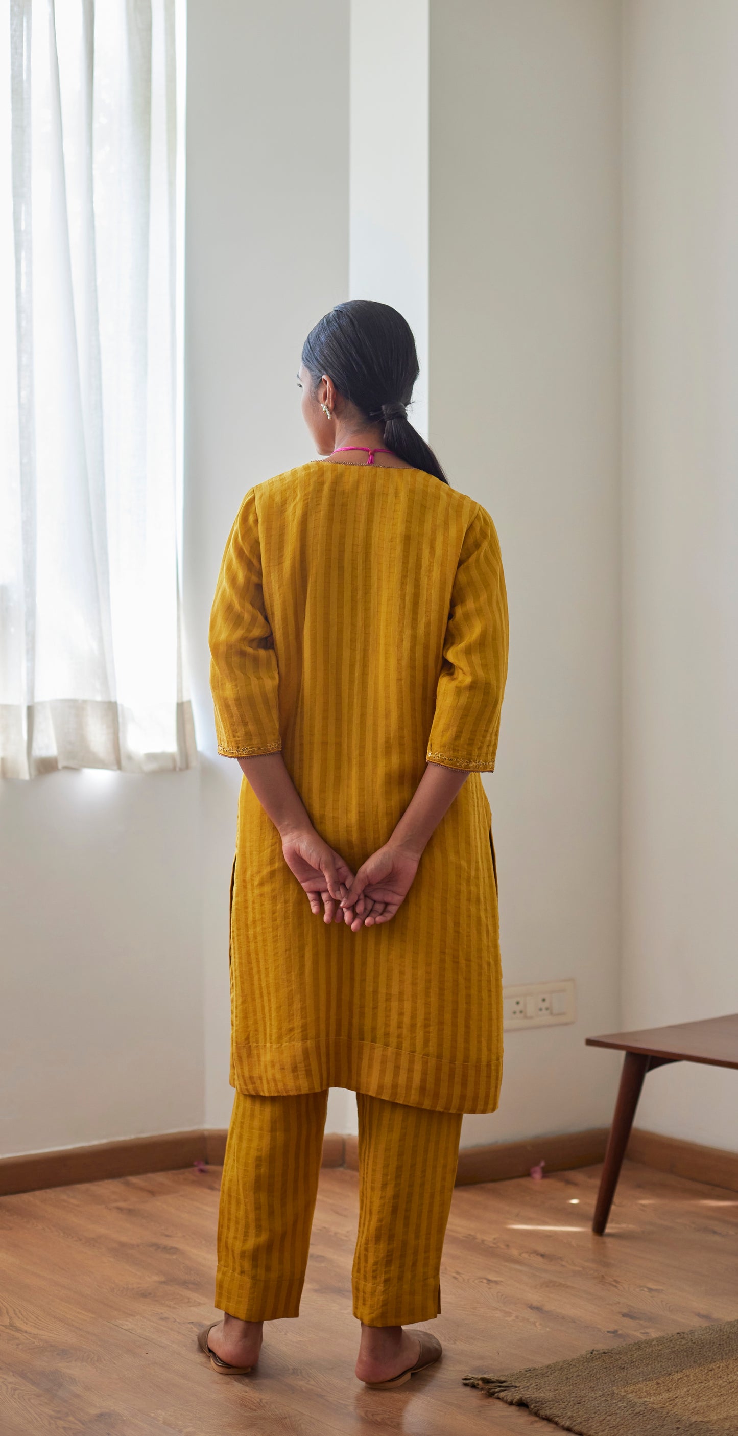 Anu Kurta in Yellow Patti Organza Silk with Pants