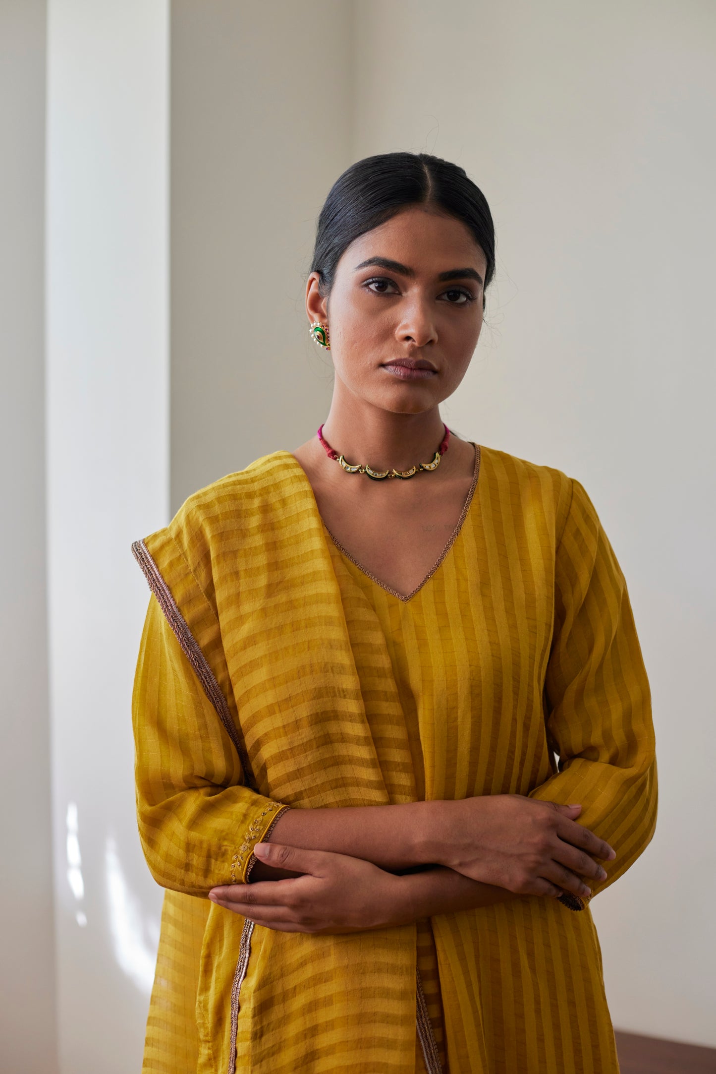 Anu Kurta in Yellow Patti Organza Silk with Pants