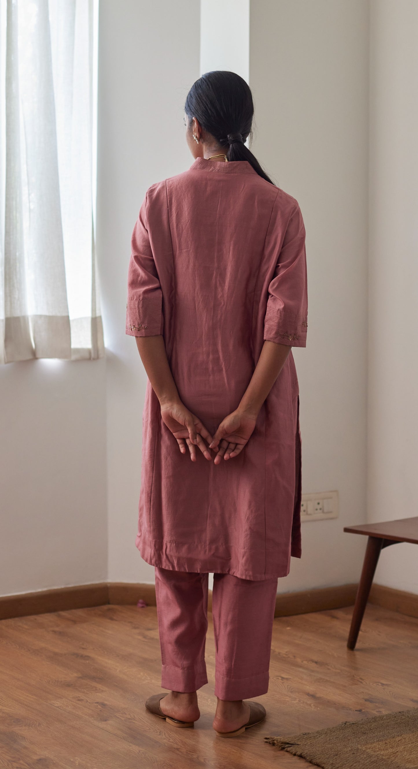 Sashiko in Onion Pink Chanderi with Chanderi Pants