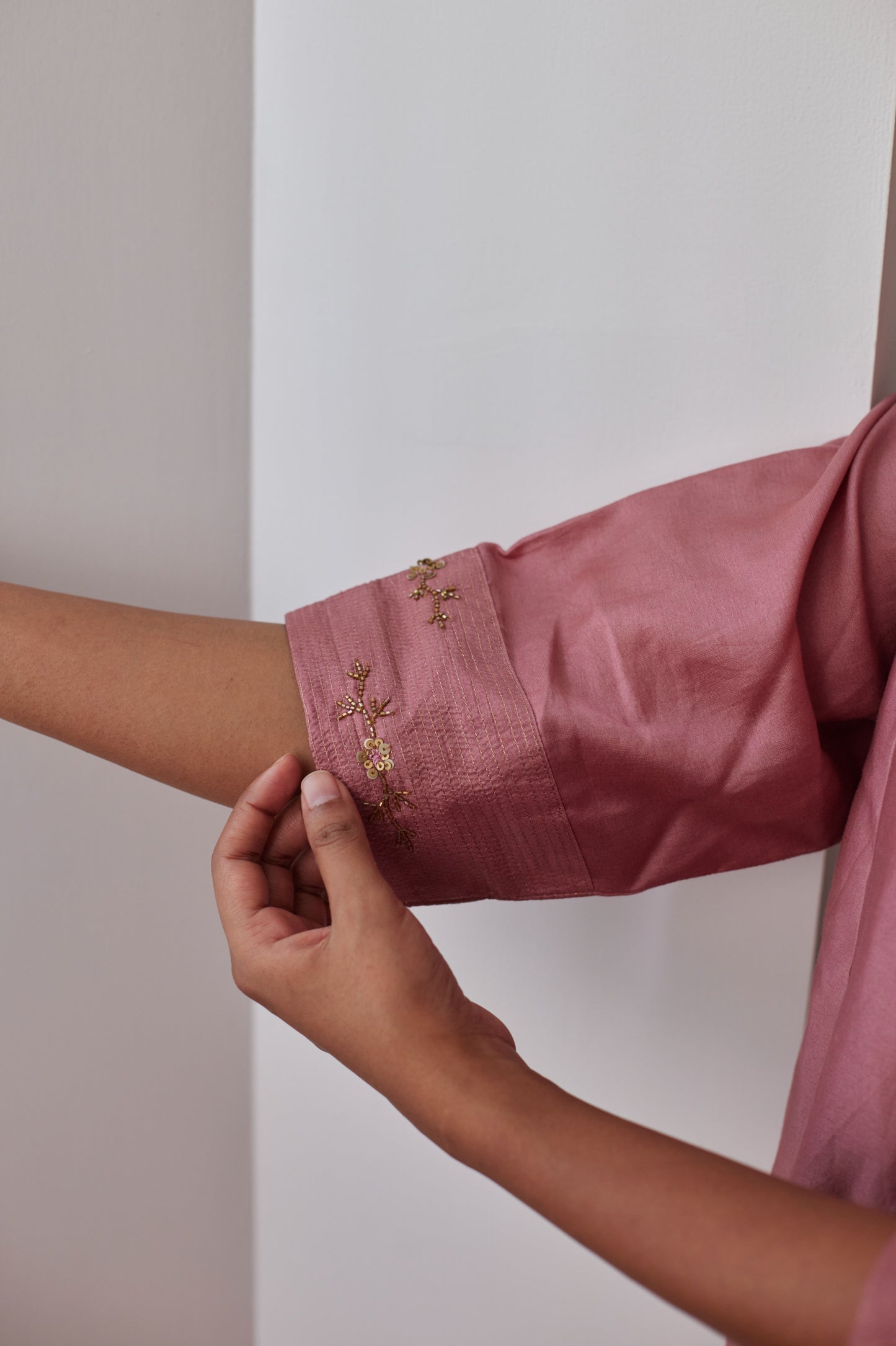 Sashiko in Onion Pink Chanderi with Chanderi Pants