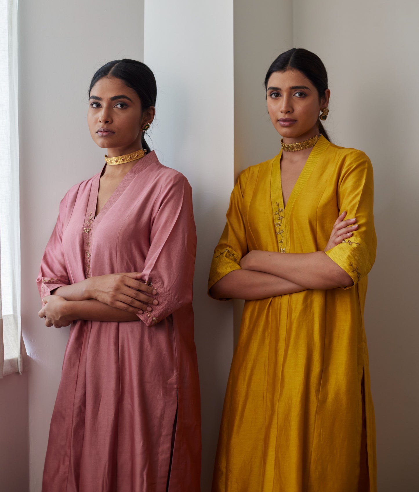Sashiko in Onion Pink Chanderi with Chanderi Pants