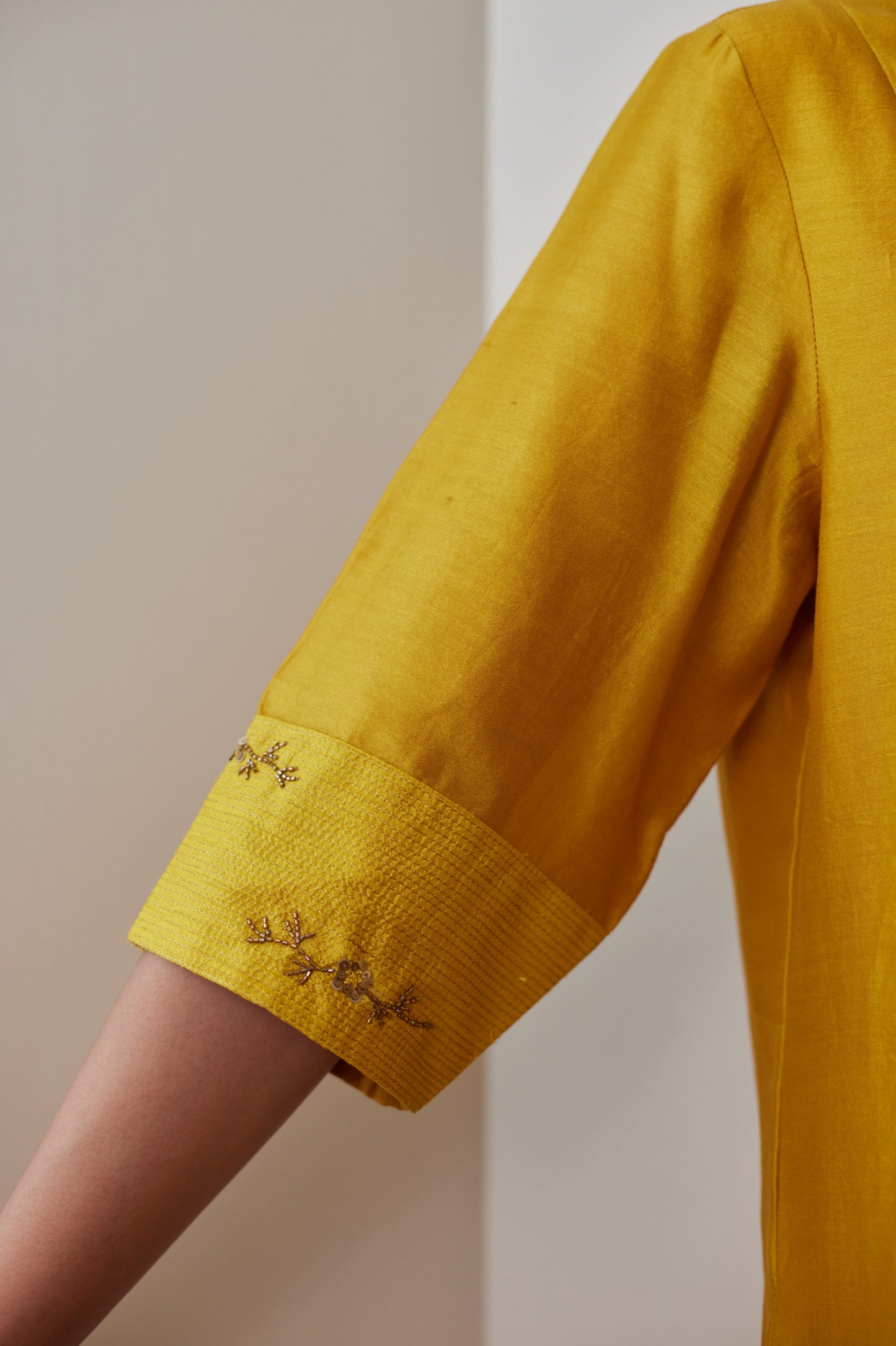 Sashiko in Yellow Chanderi with Chanderi Pants