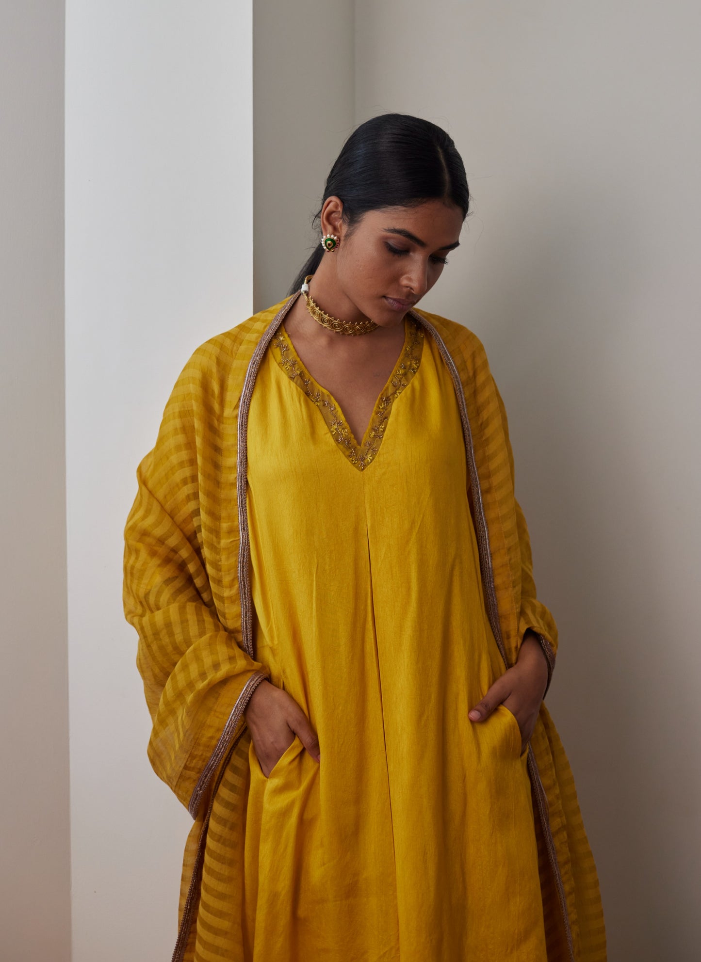 Patti Organza Silk Dupatta in Yellow