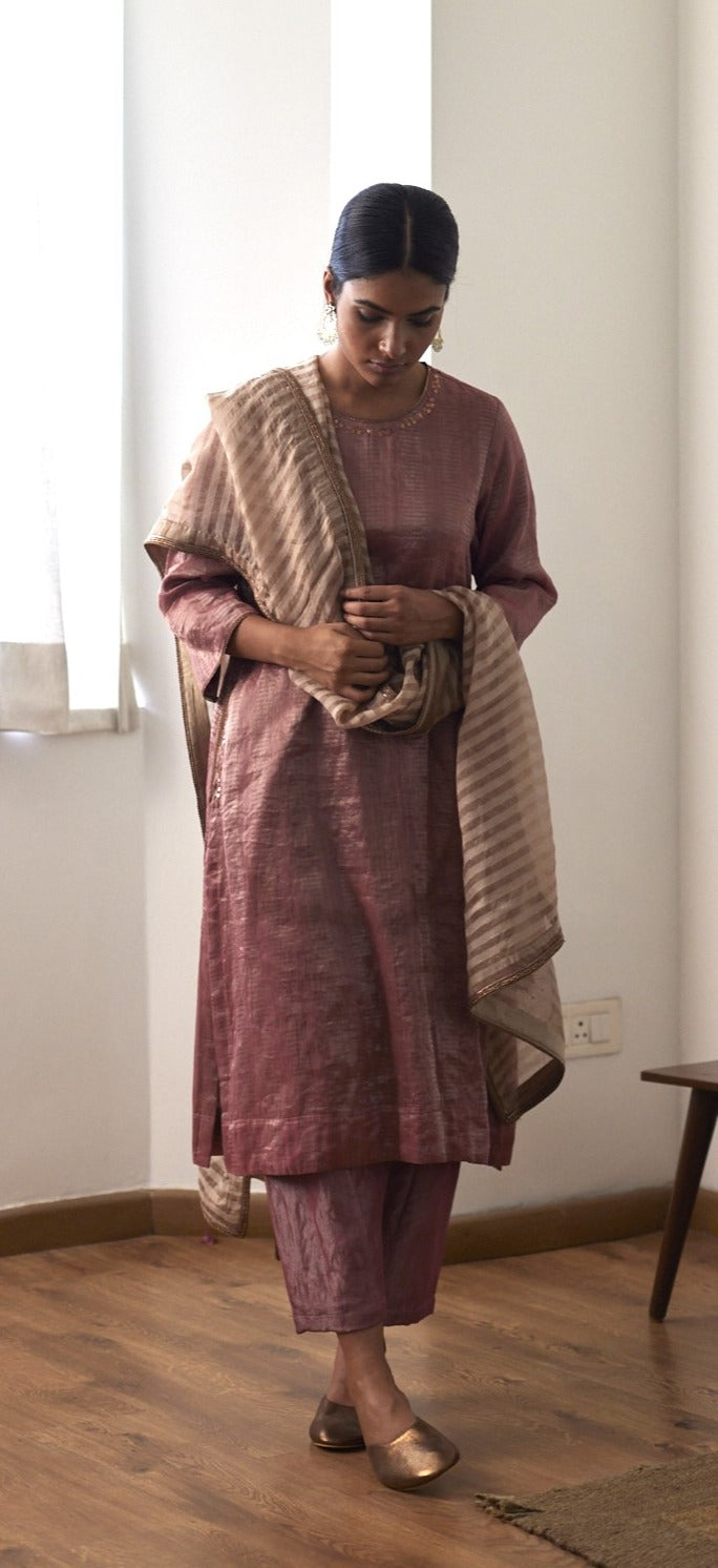 Patti Organza Silk Dupatta in Chai