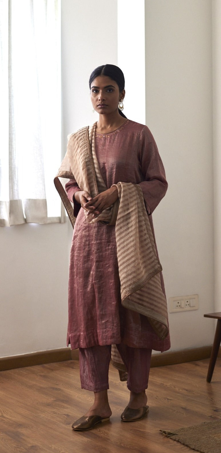 Patti Organza Silk Dupatta in Chai