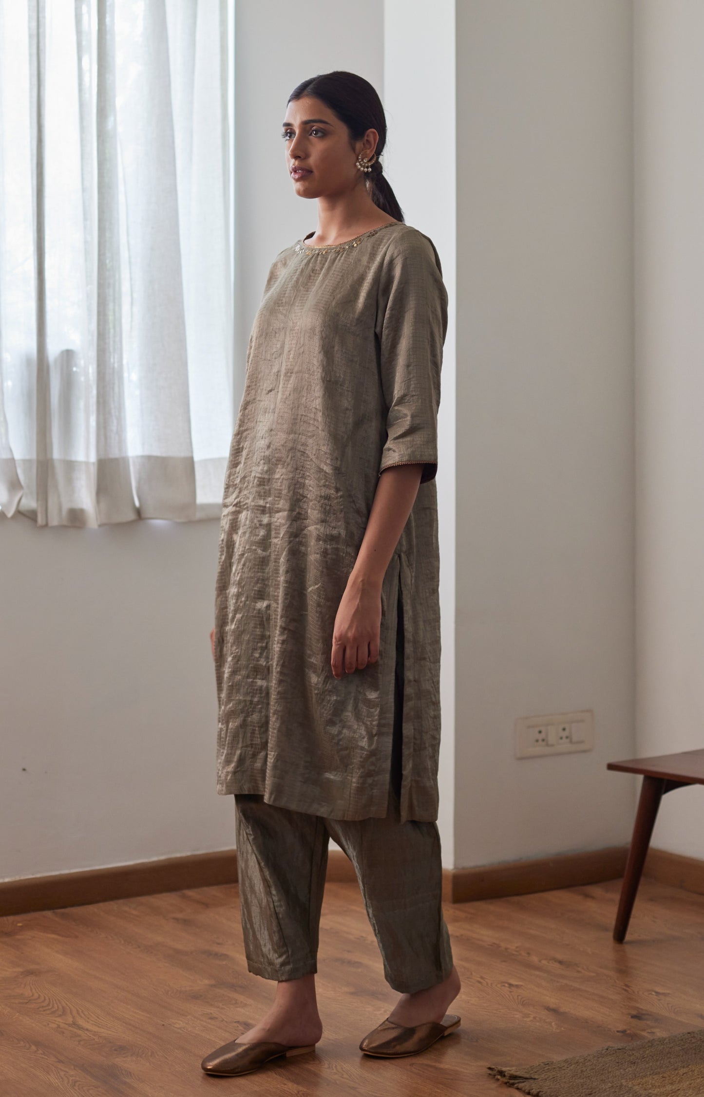Mithai Maxi in Sage Green Chatai Tissue with Salwar