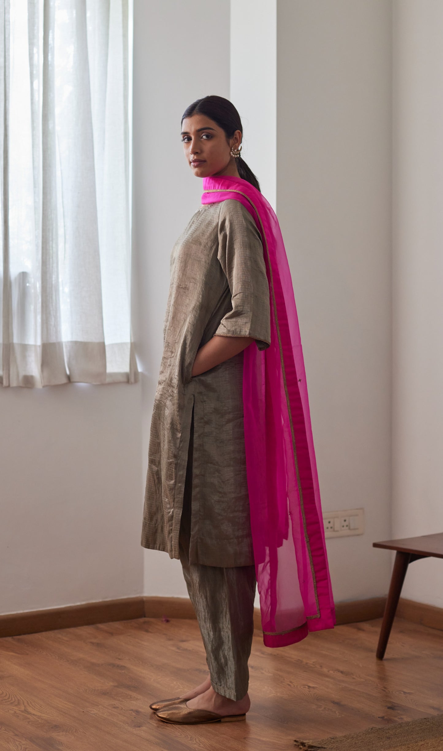 Mithai Maxi in Sage Green Chatai Tissue with Salwar