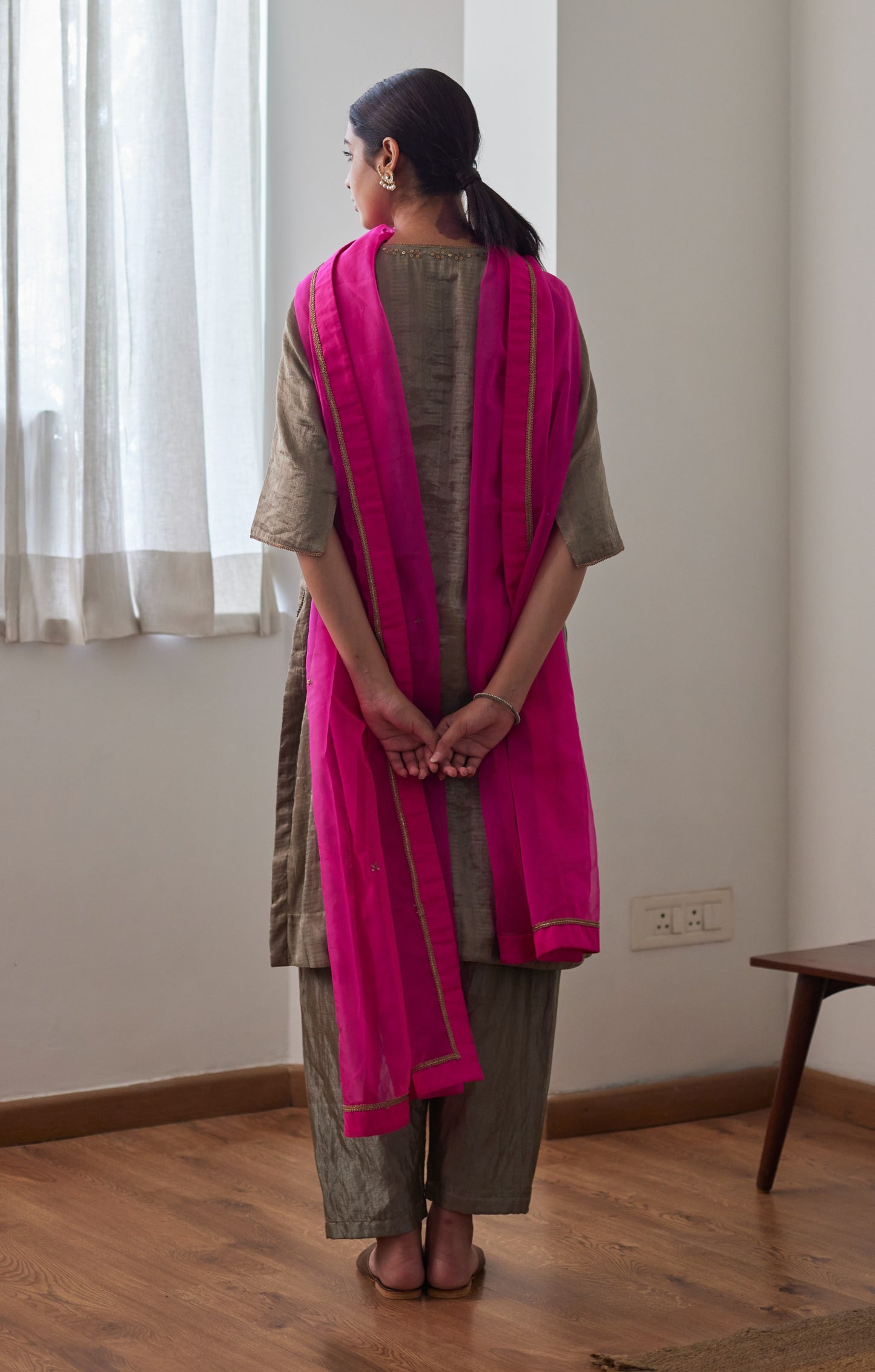 Mithai Maxi in Sage Green Chatai Tissue with Salwar