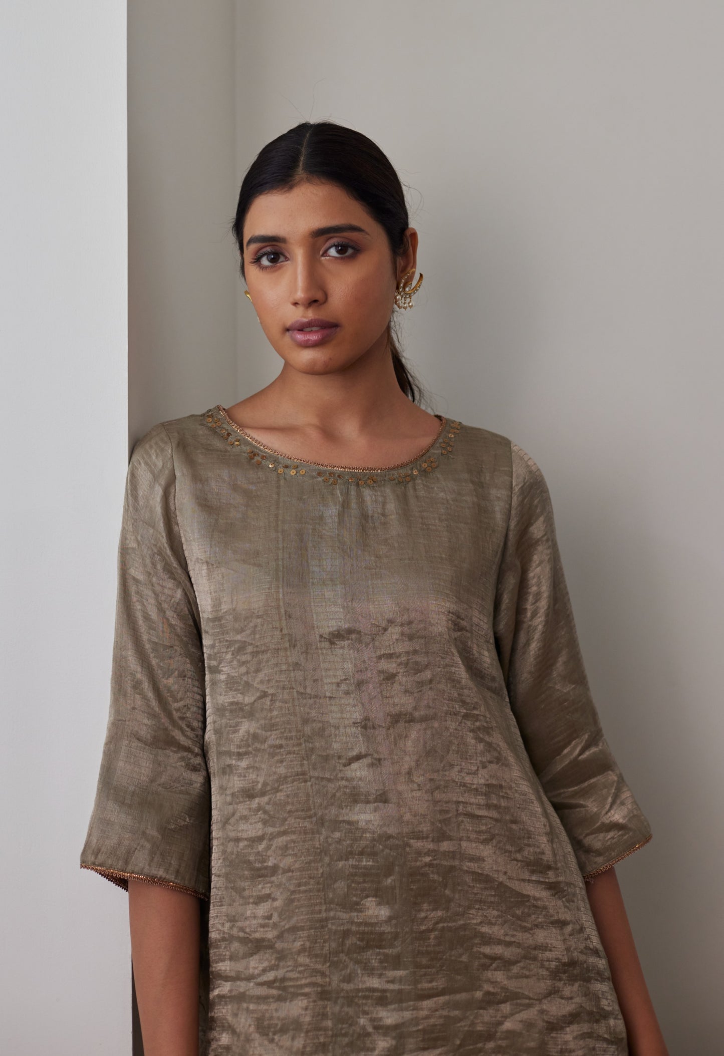 Mithai Maxi in Sage Green Chatai Tissue with Salwar