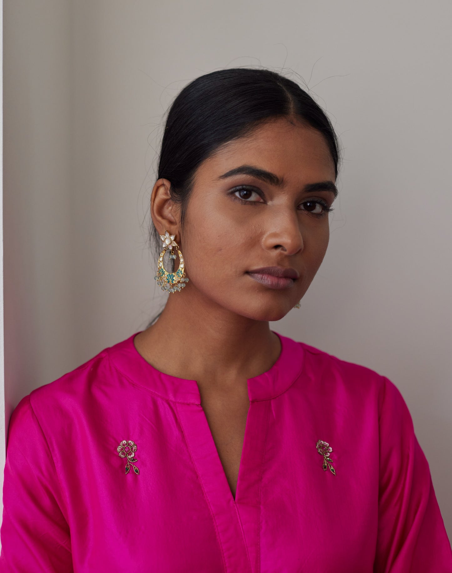 Mini Kurta in Hot Pink Bangalore Silk with Chanderi Farsi