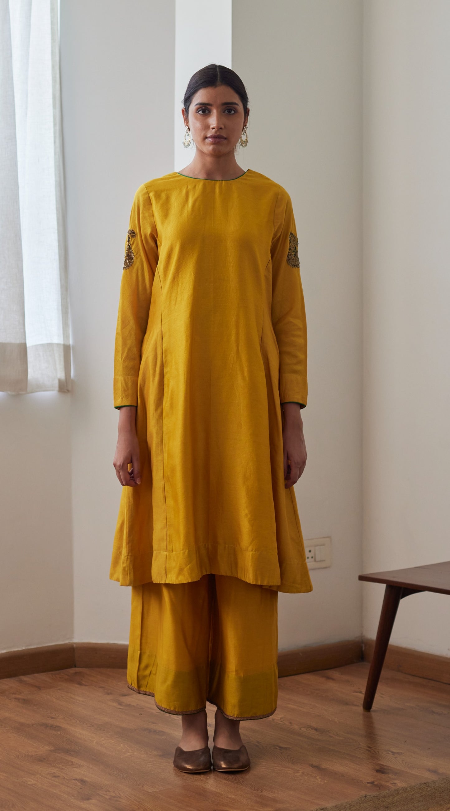 Angrakha Kurta in Yellow Chanderi with Chanderi Farsi
