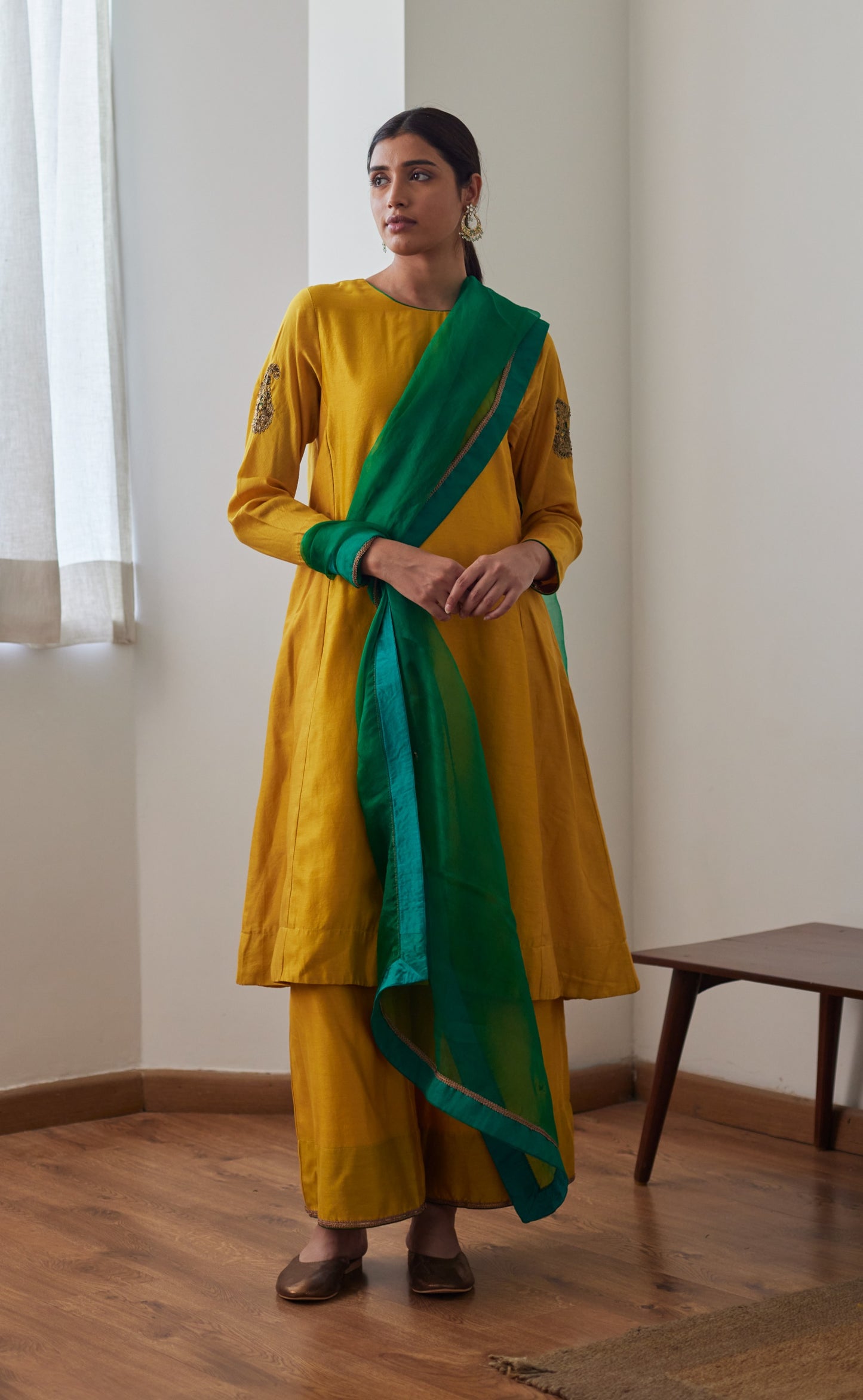 Angrakha Kurta in Yellow Chanderi with Chanderi Farsi