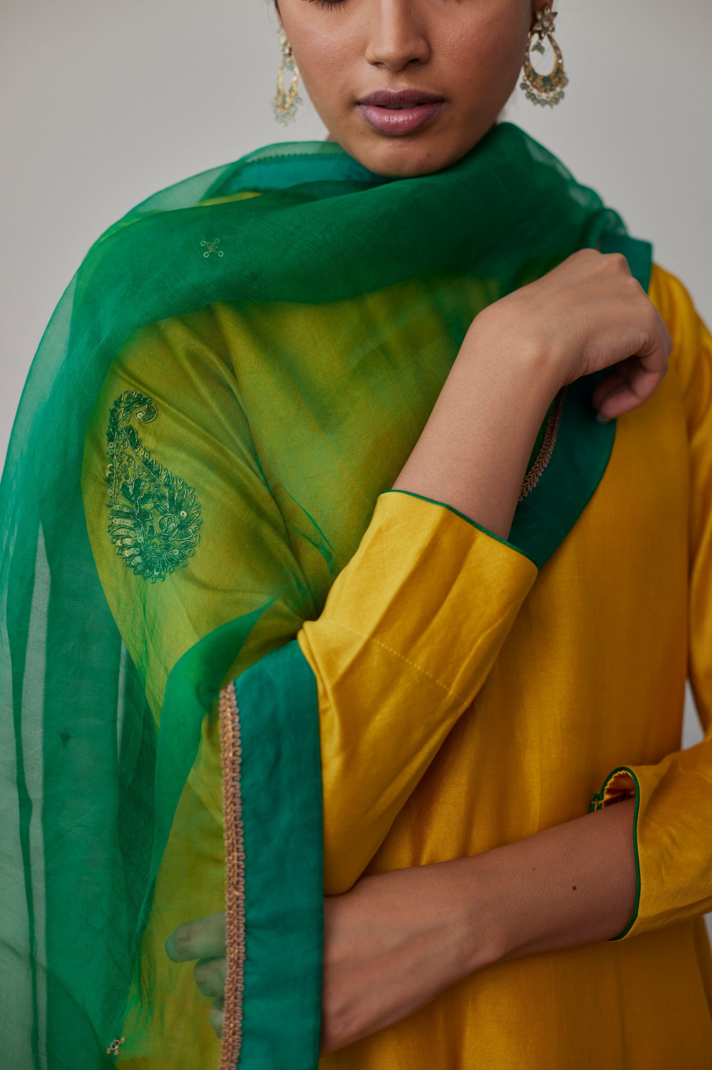 Angrakha Kurta in Yellow Chanderi with Chanderi Farsi