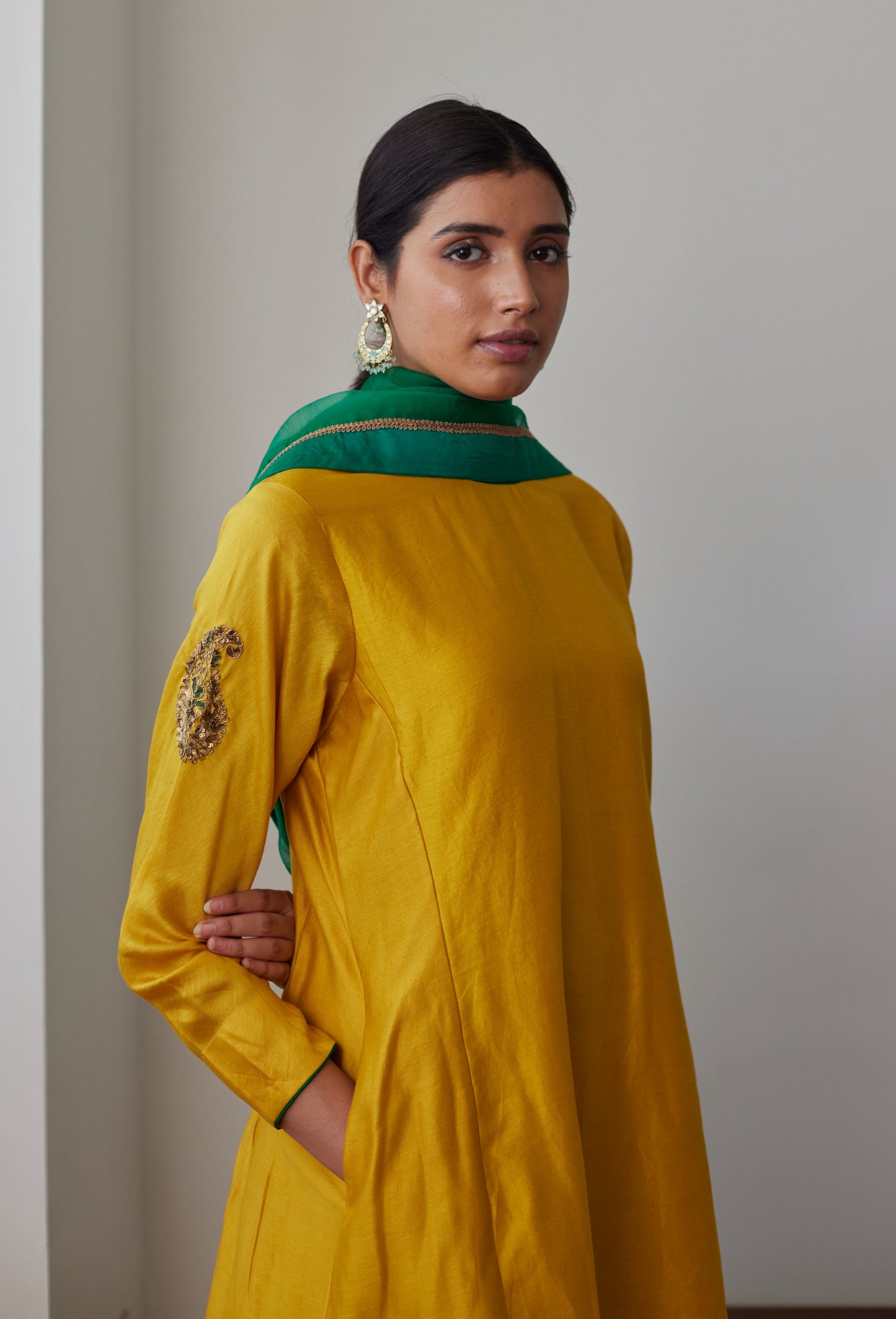 Angrakha Kurta in Yellow Chanderi with Chanderi Farsi