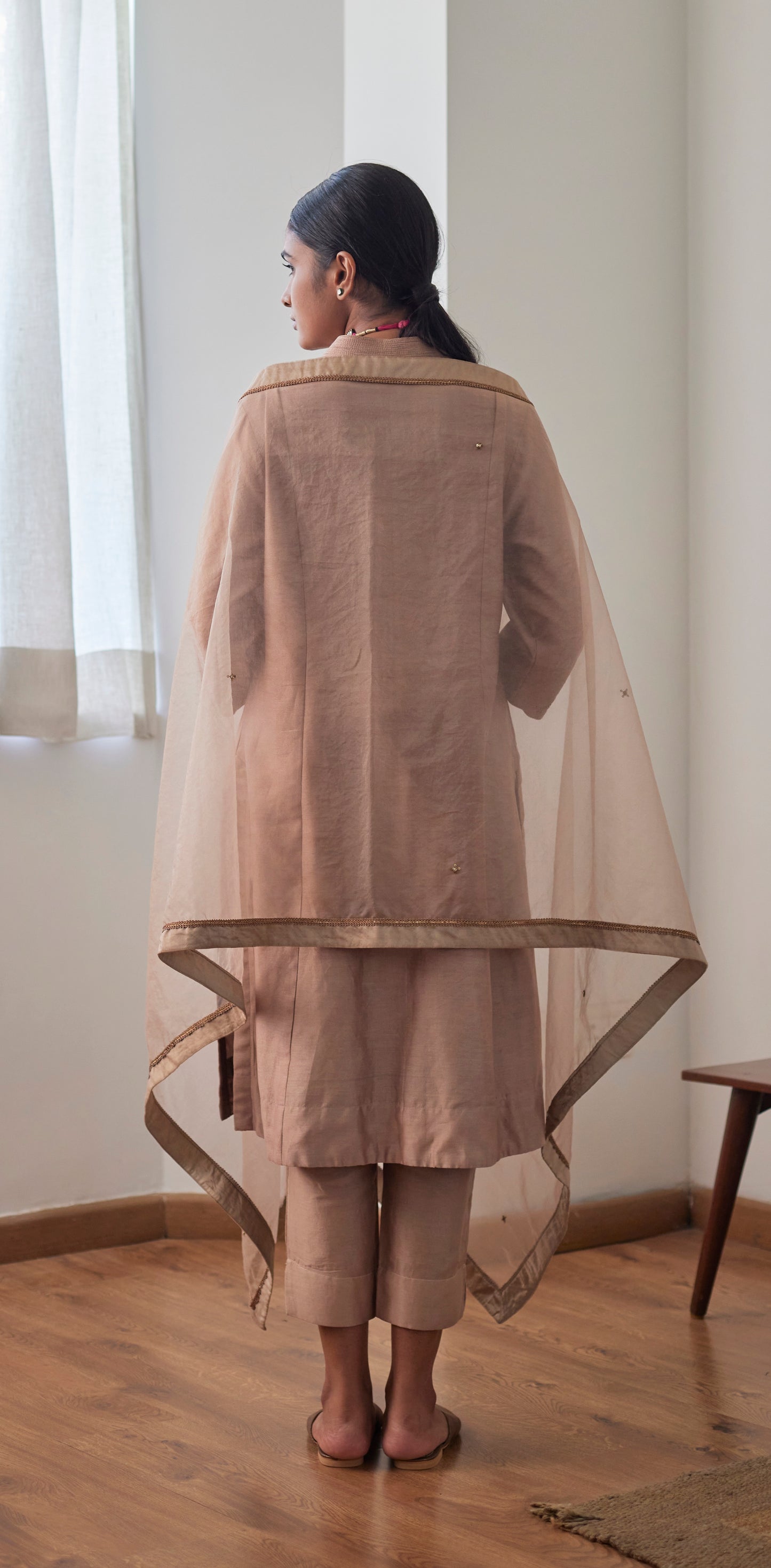 Sashiko in Chai Chanderi with Chanderi Pants