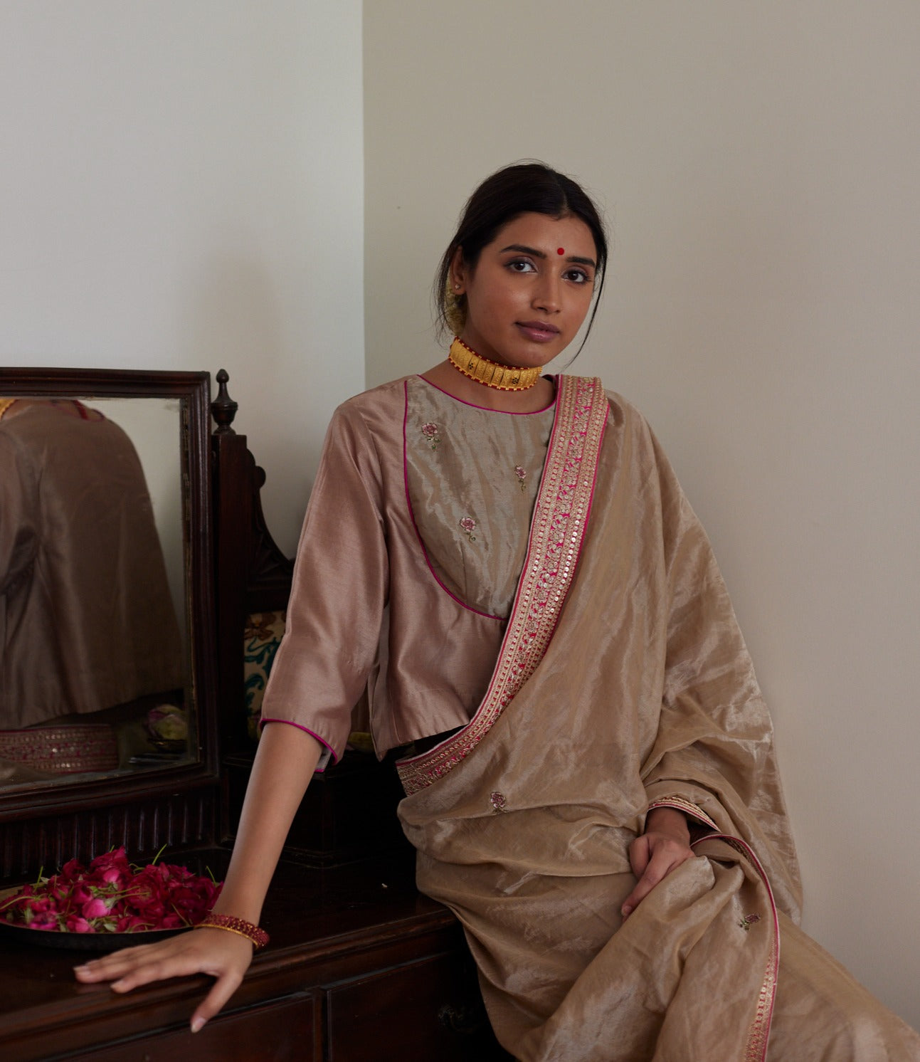 Angrakha Blouse in chai