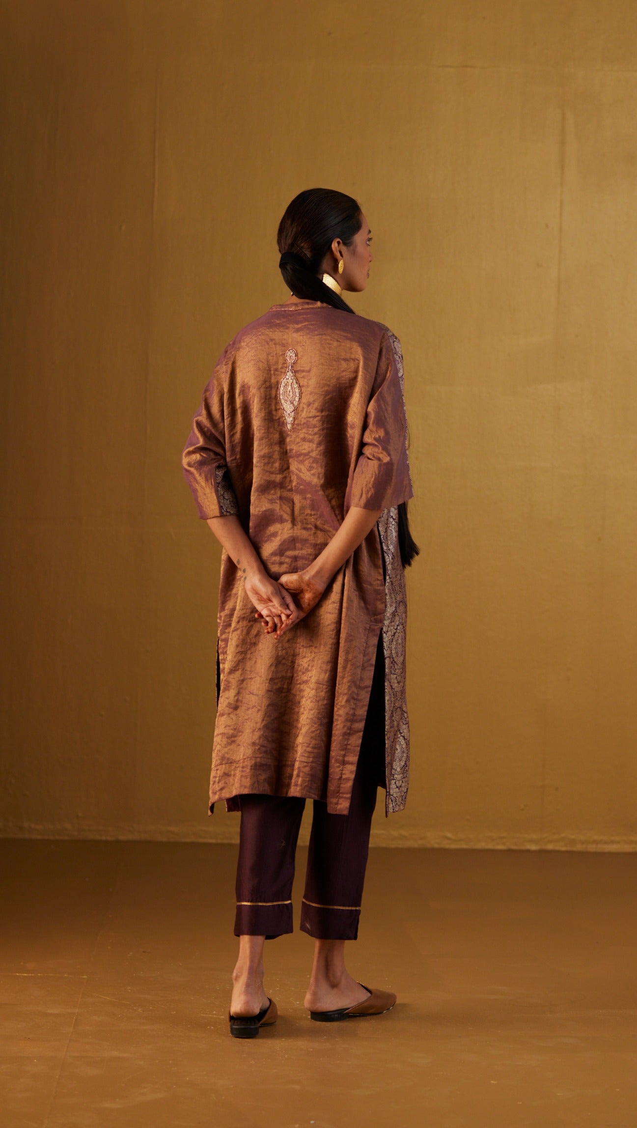 Shahi Kaftan in Plum Mughal Brocade with Plum Pants
