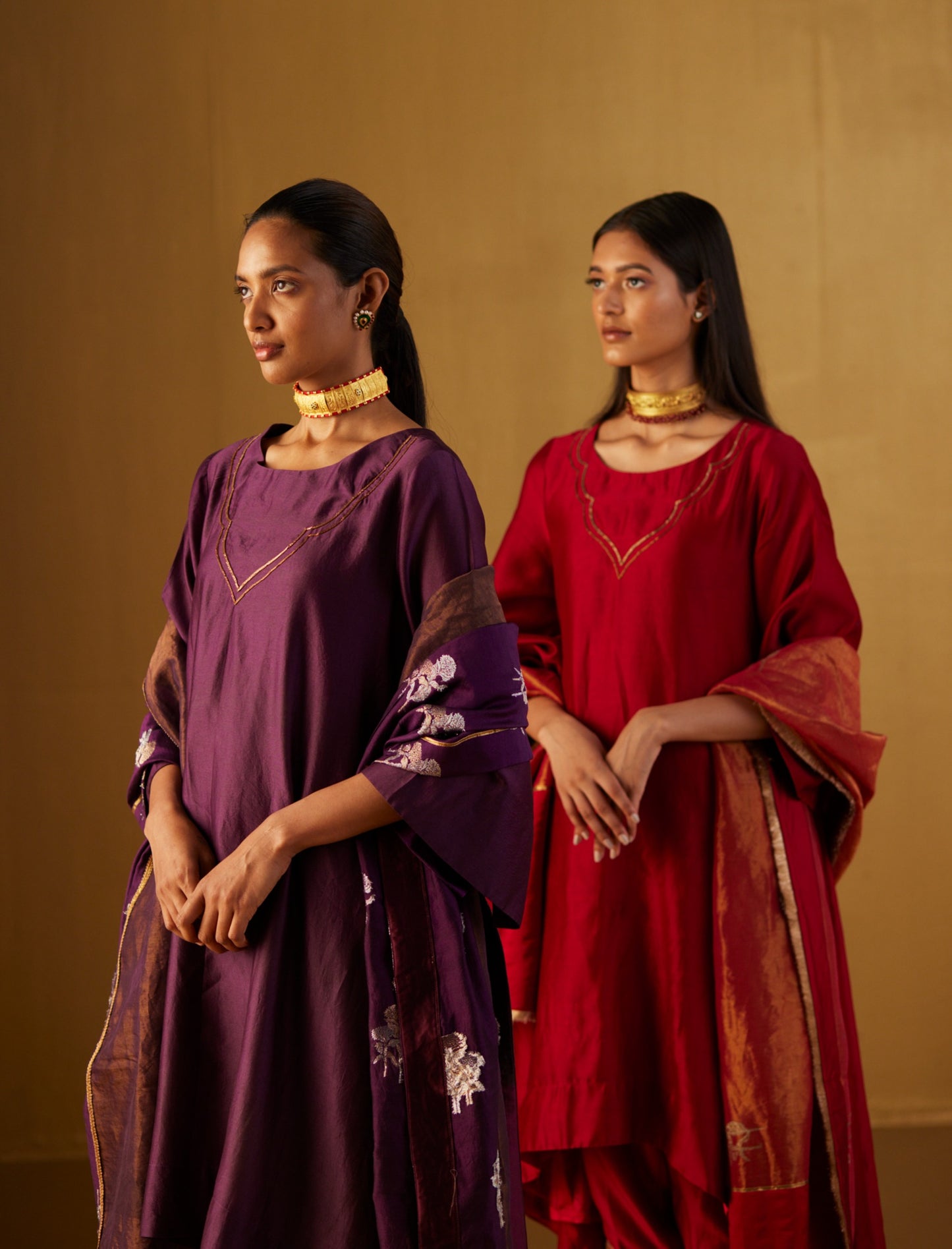 Purple Oonch Neech Kurta with Gota Chanderi Pants
