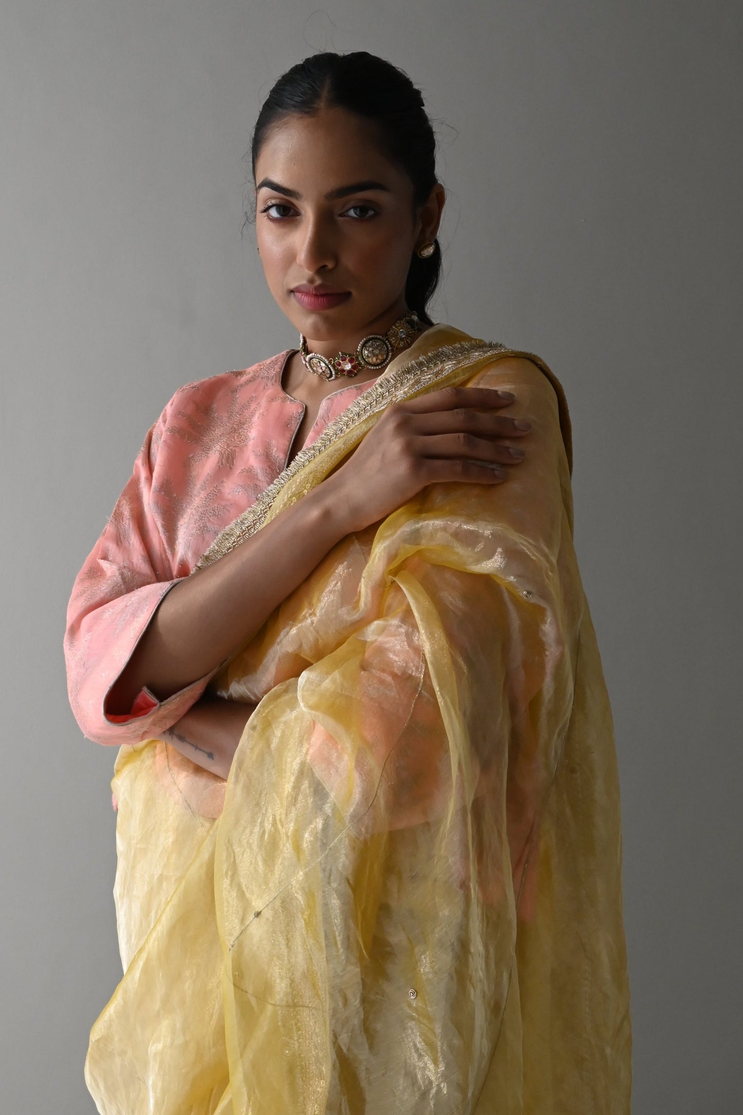 Sumi Saree in Yellow Organza Tissue