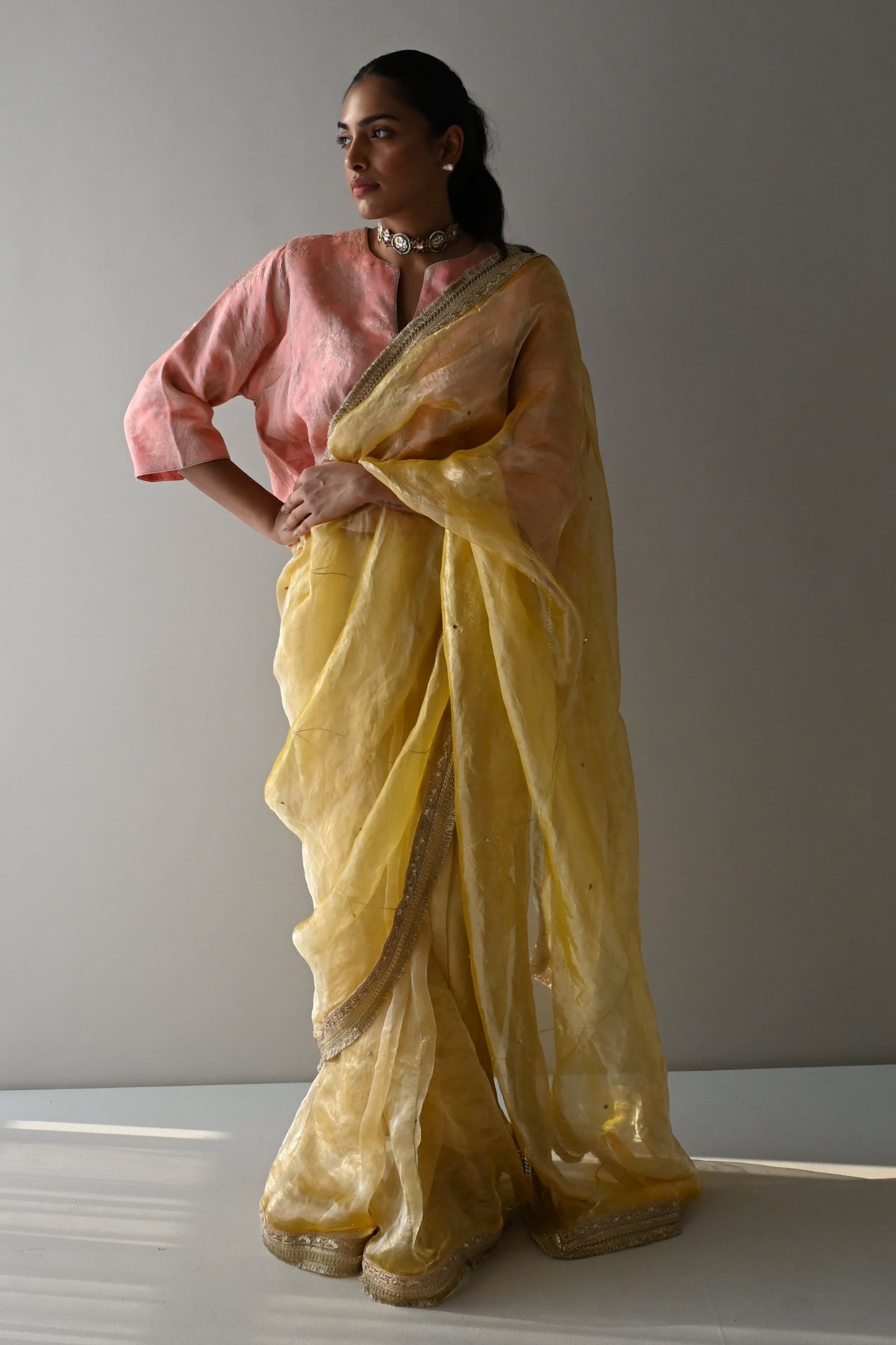 Sumi Saree in Yellow Organza Tissue