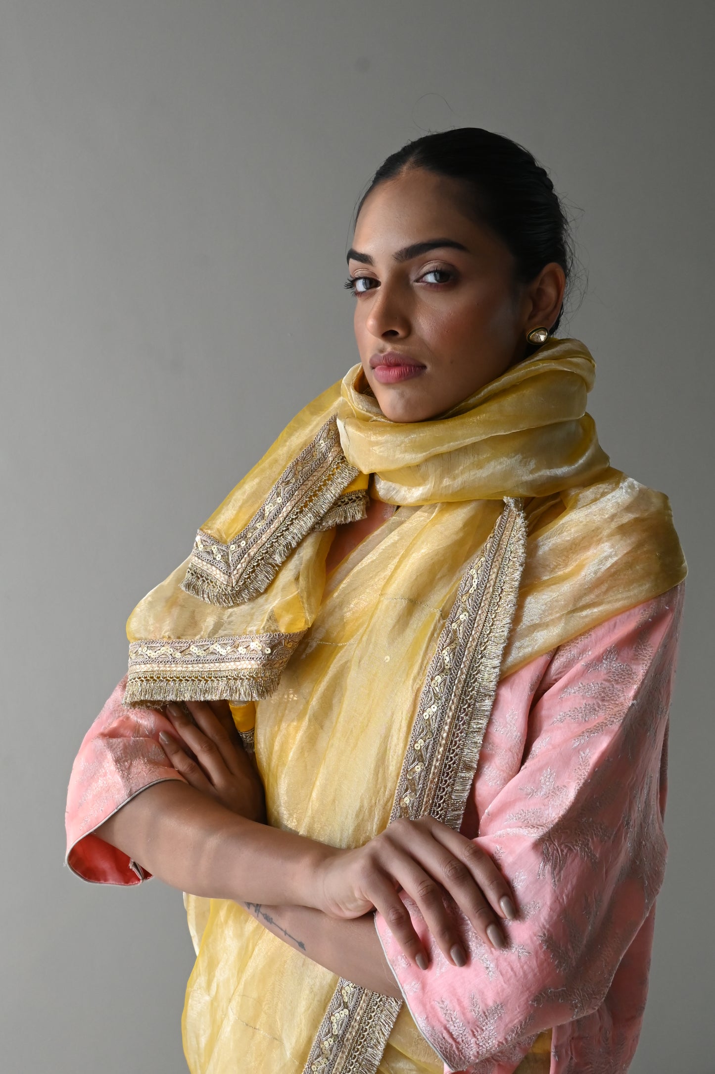 Sumi Saree in Yellow Organza Tissue