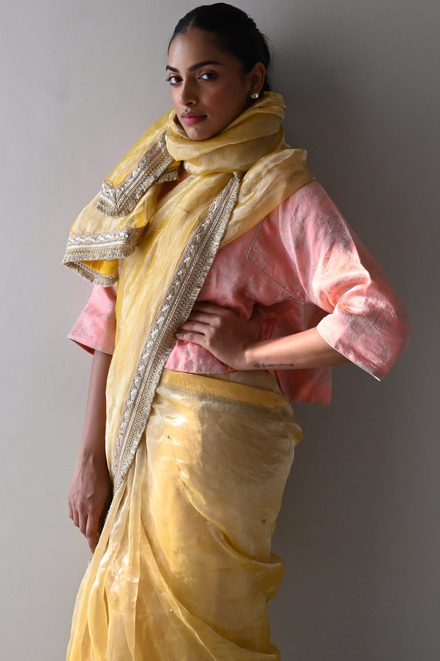 Sumi Saree in Yellow Organza Tissue