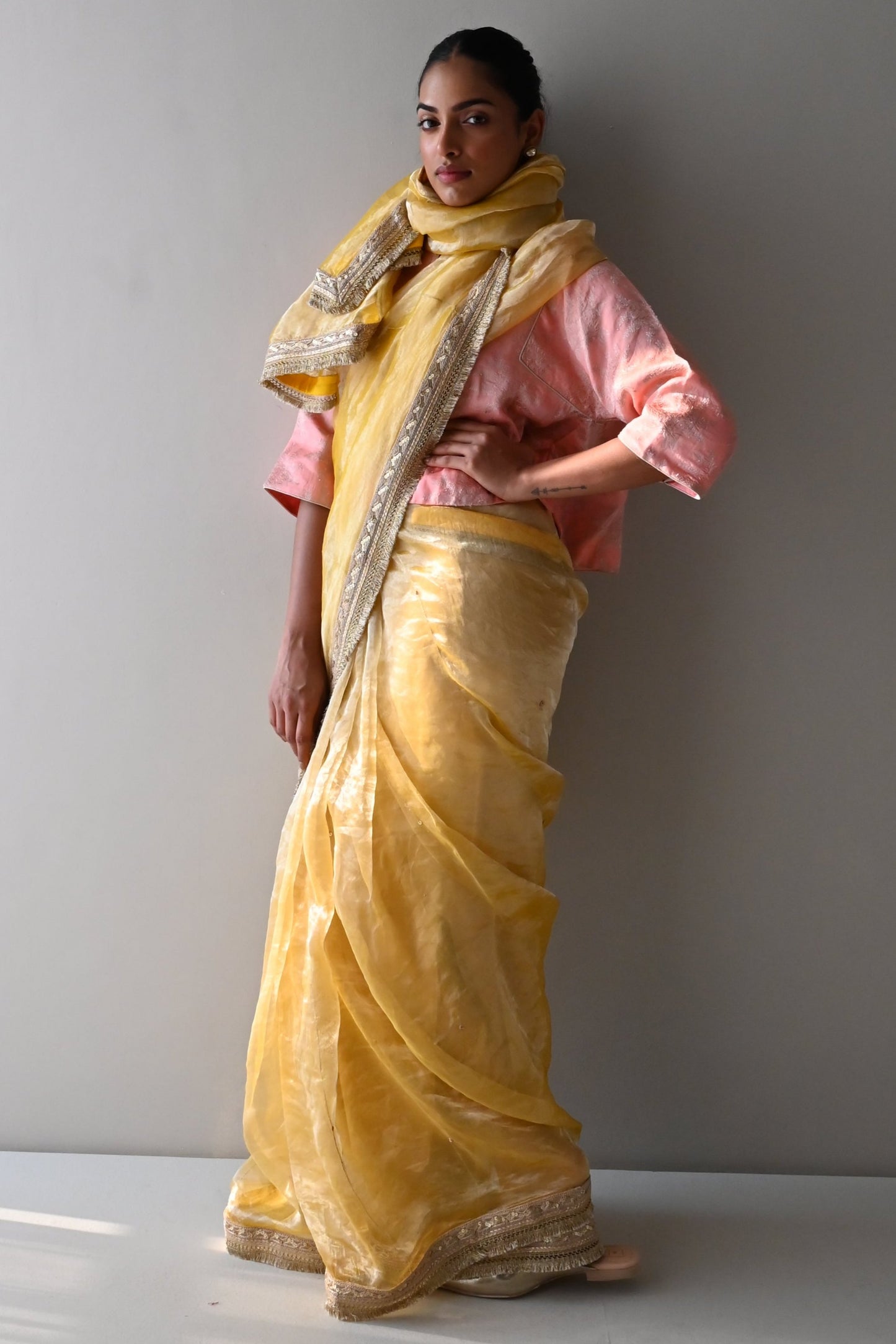 Sumi Saree in Yellow Organza Tissue