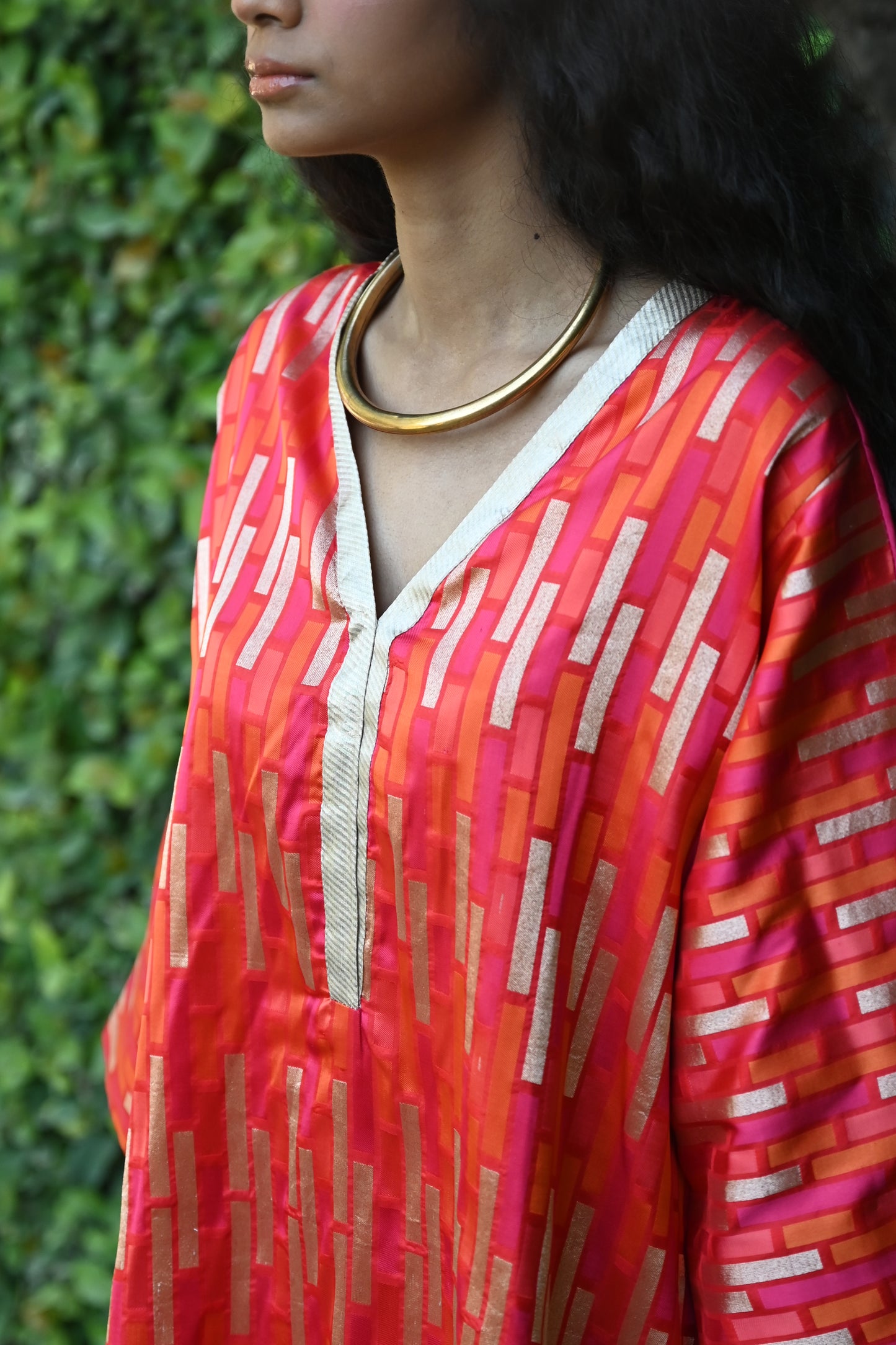 Shahi Kaftan in Red and Pink Brocade with Pink Nandini Dhoti