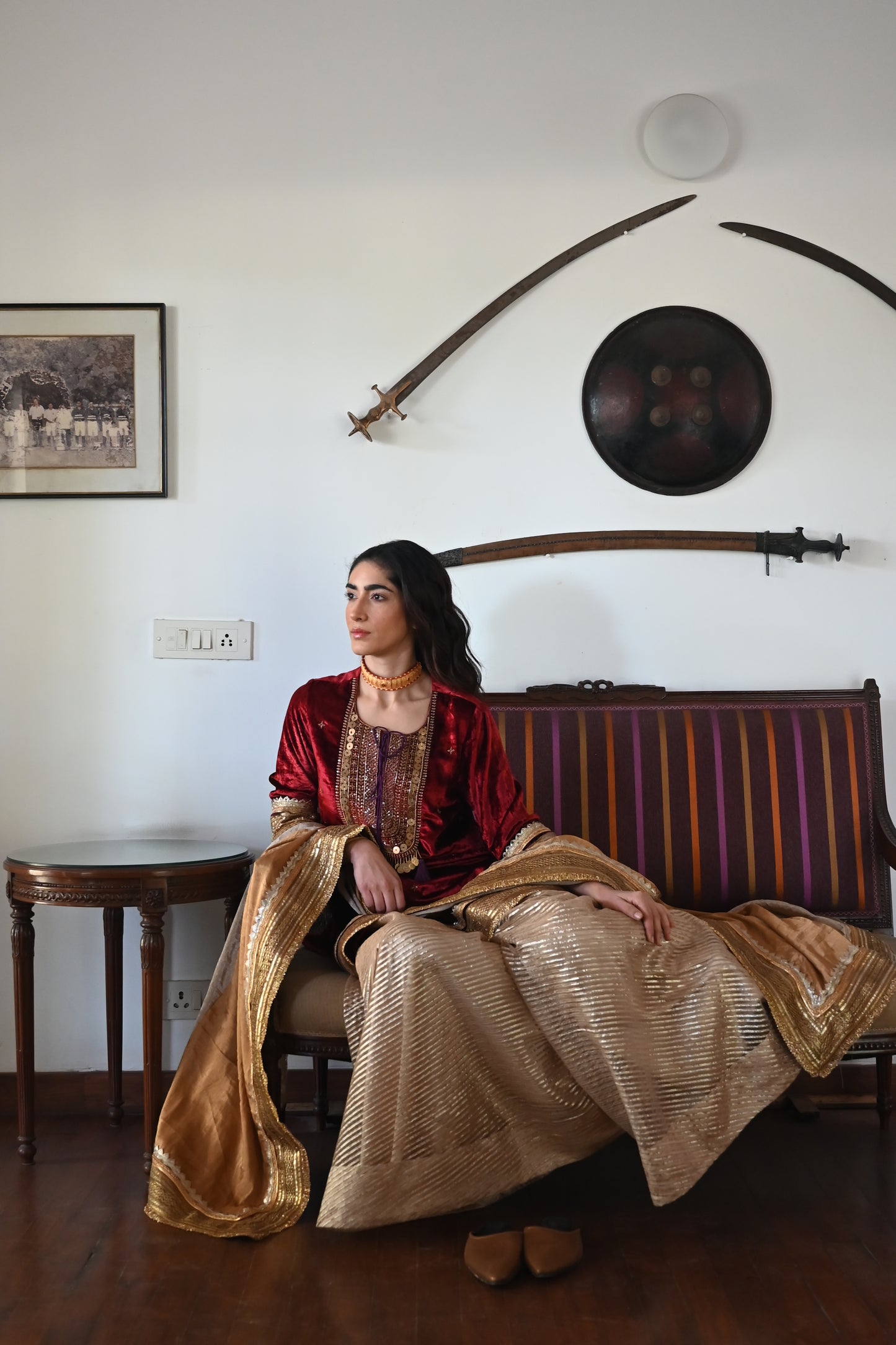 Amal Kurta in Red Velvet with ghee CC Garara