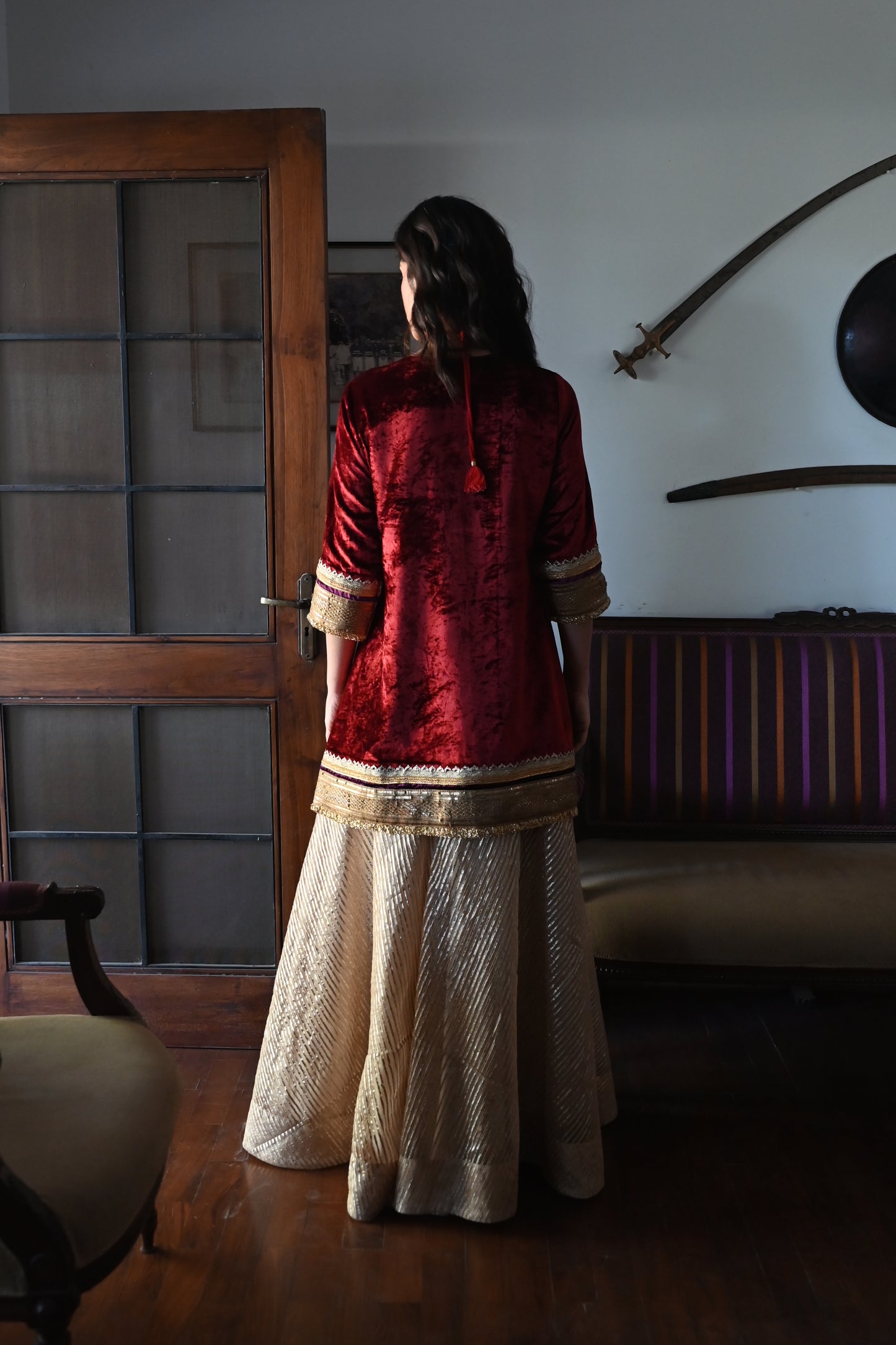 Amal Kurta in Red Velvet with ghee CC Garara