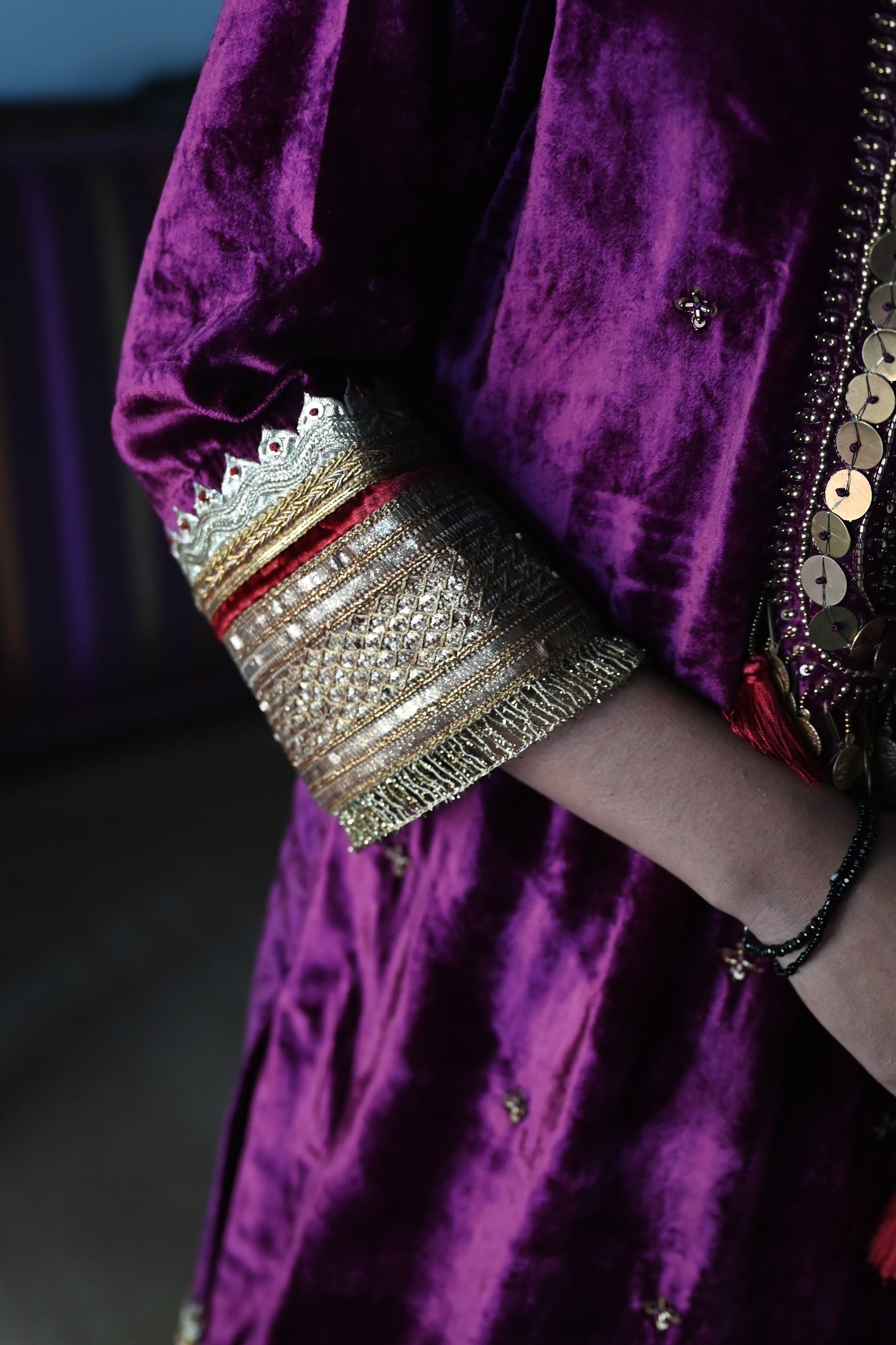 Amal Kurta in Purple Velvet with Gold Tissue Garara
