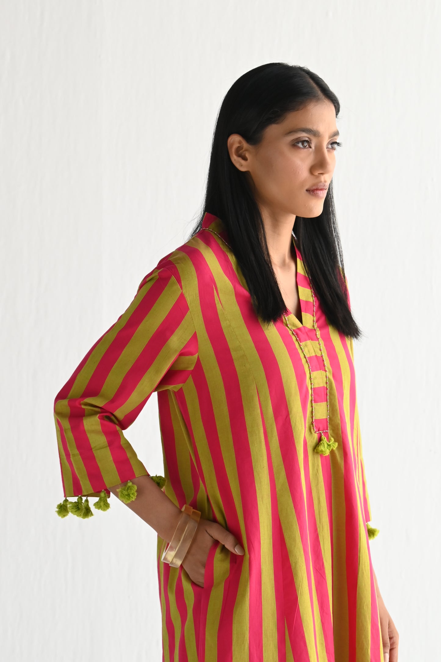 Sashiko in orange & Lime Green Stripes ( dress only)