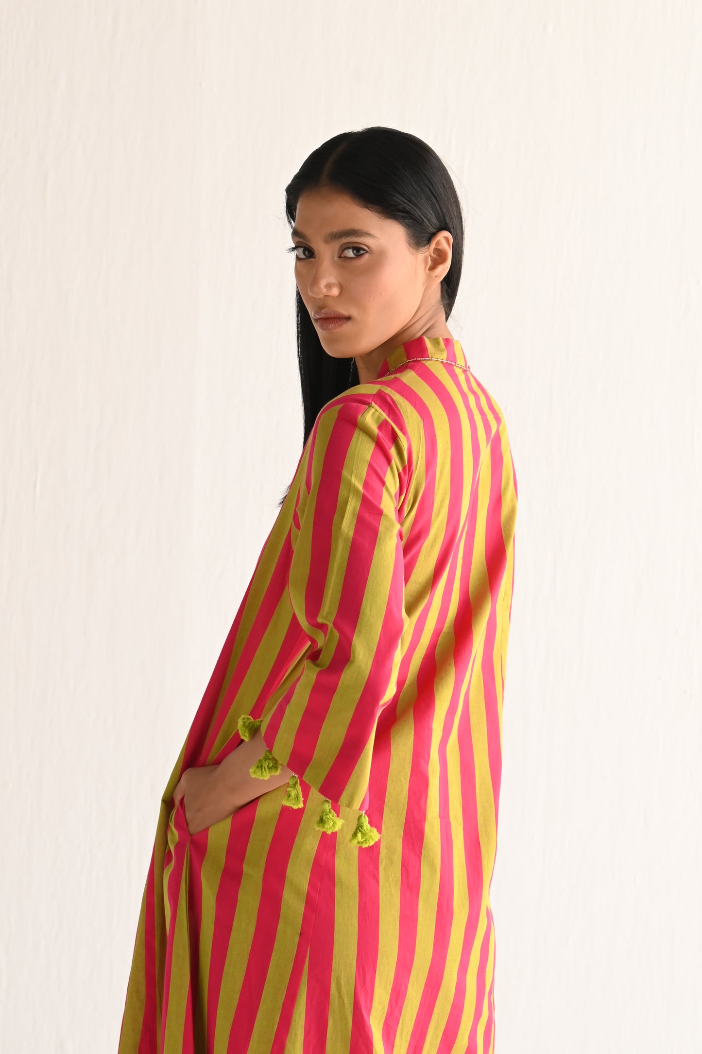Sashiko in orange & Lime Green Stripes ( dress only)
