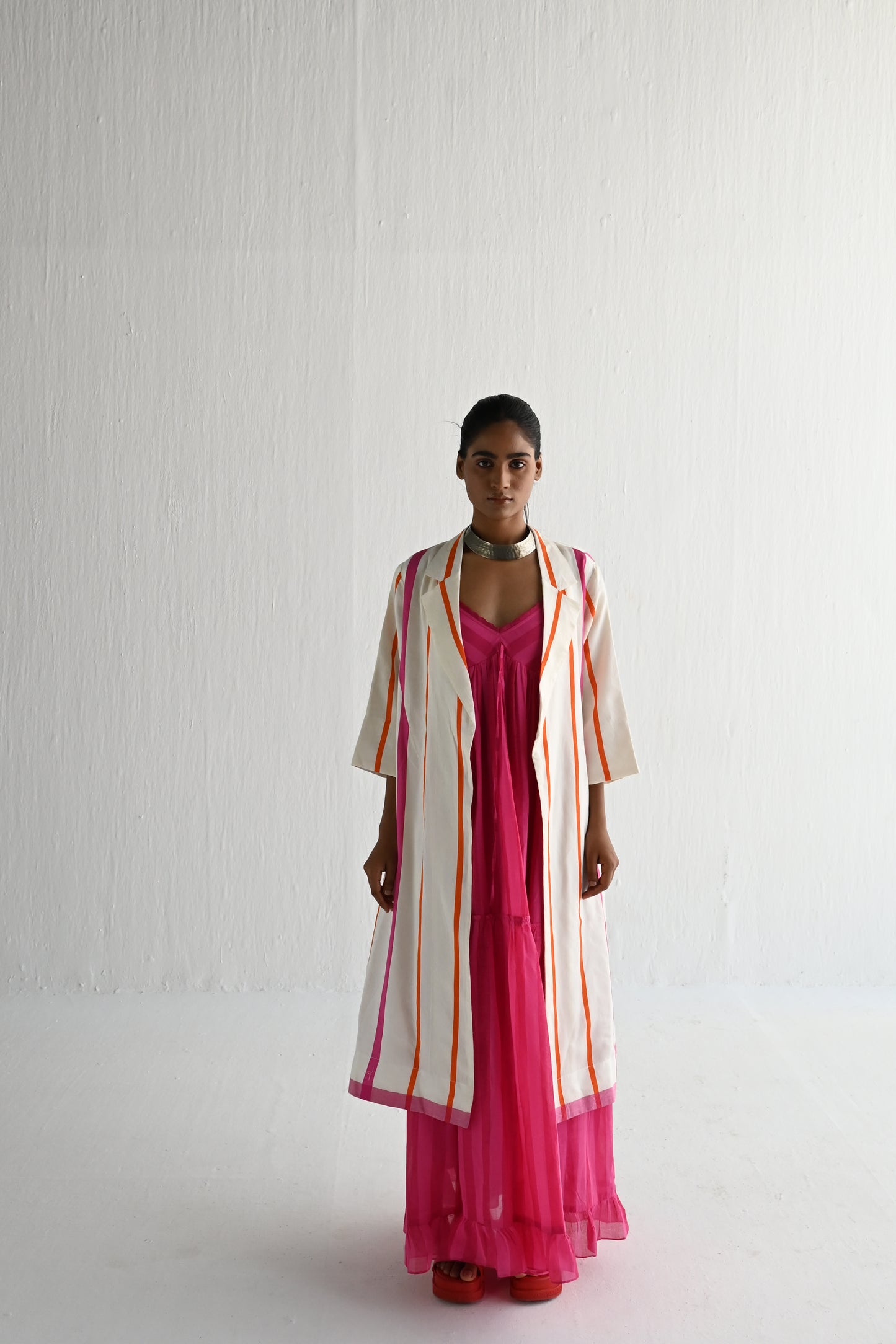 Sally Jacket Pink & Orange Silk Stripes/ one left !
