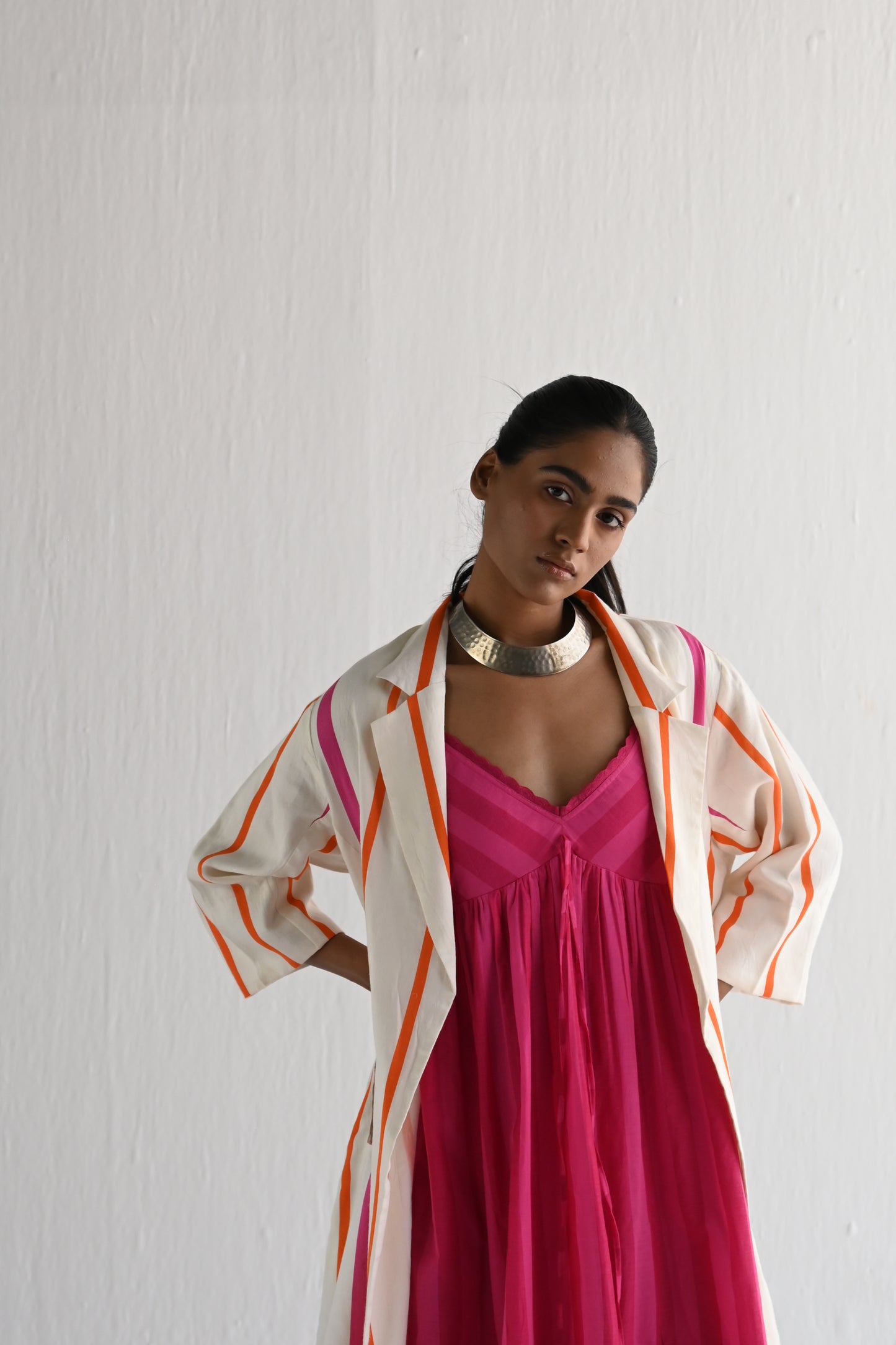 Sally Jacket Pink & Orange Silk Stripes/ one left !