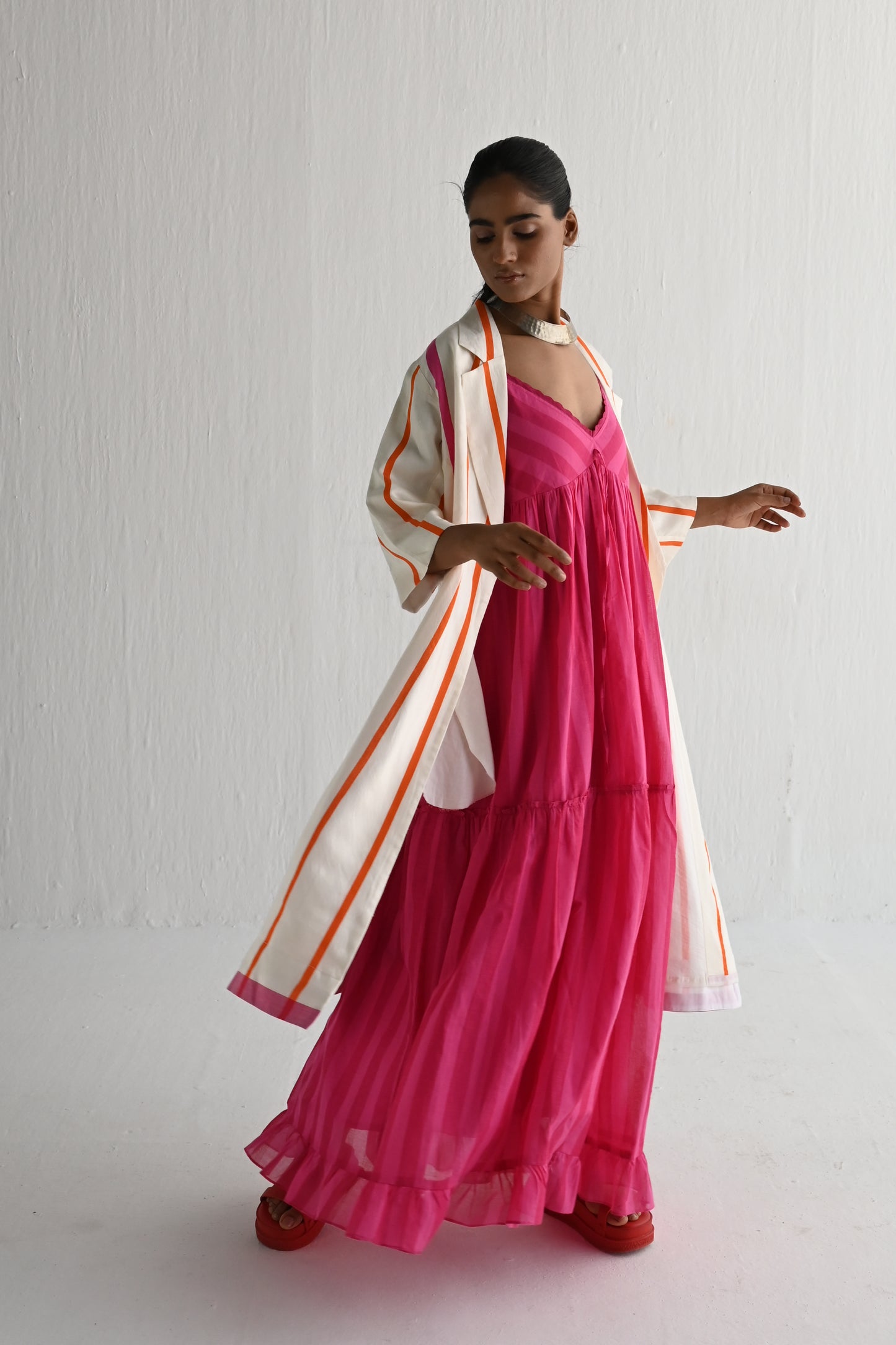 Sally Jacket Pink & Orange Silk Stripes/ one left !