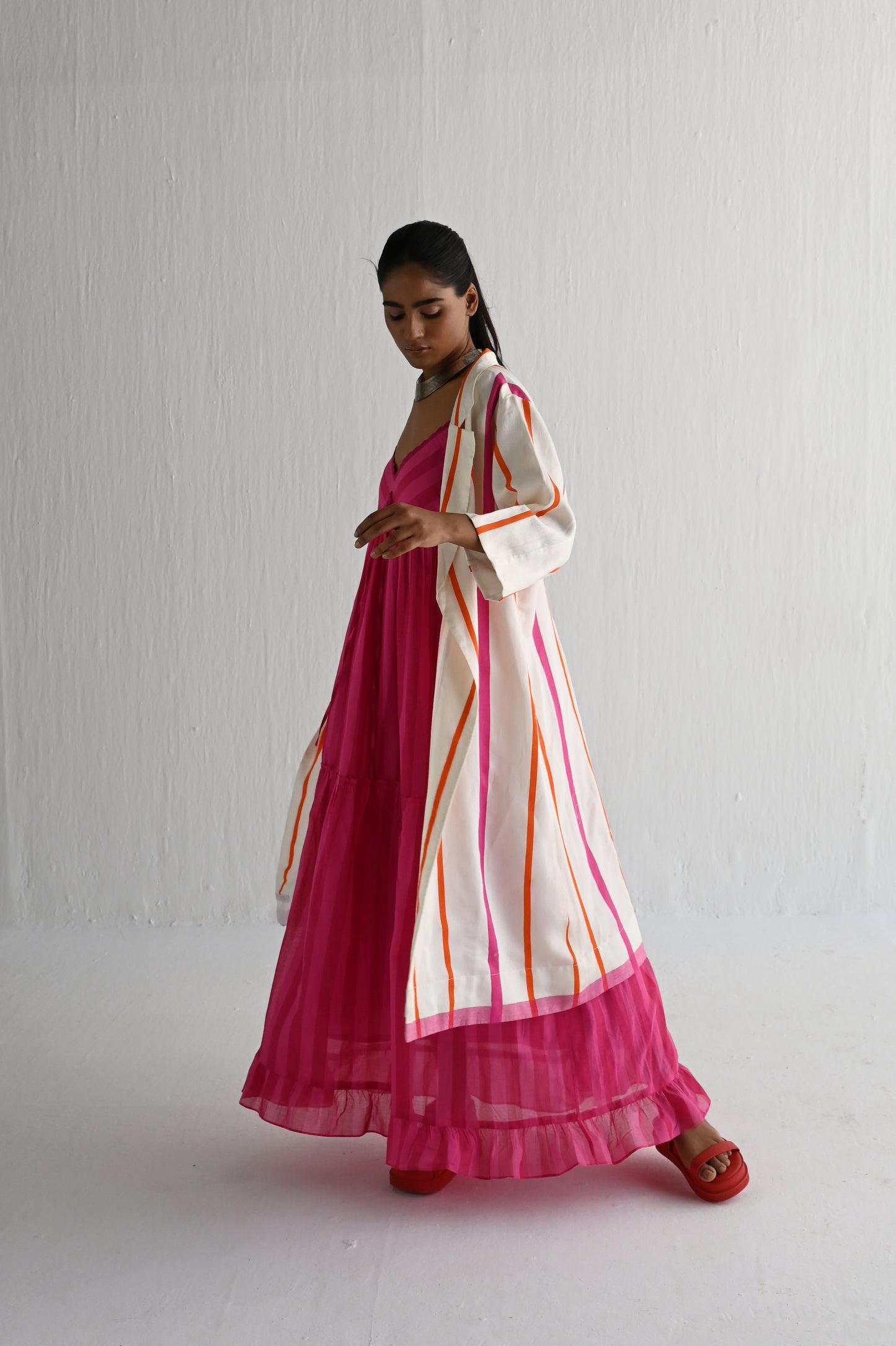 Sally Jacket Pink & Orange Silk Stripes/ one left !