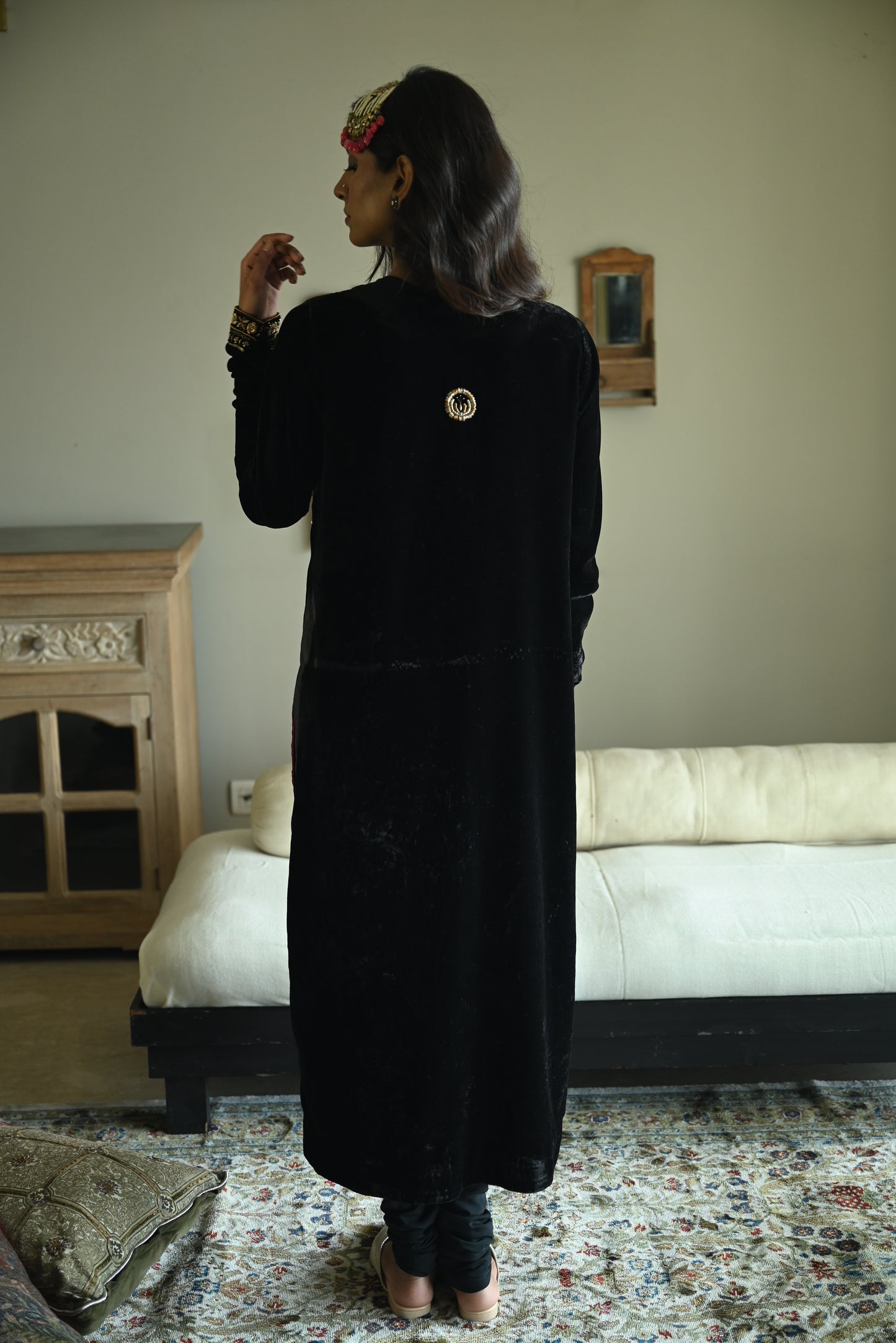 Rumi Kurta in Black Velvet with Black Churidar Pant