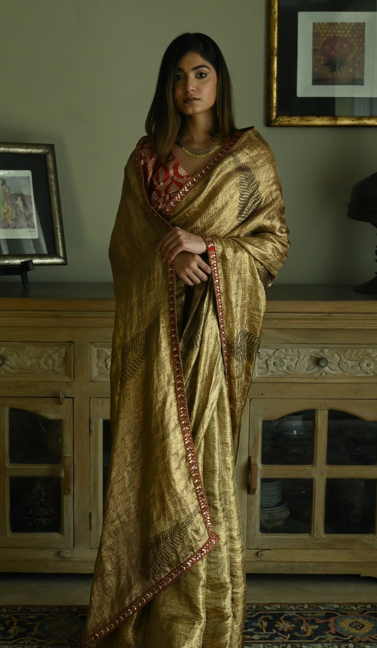 Sona Jaal Saree in Vintage Gold Brocade Tissue
