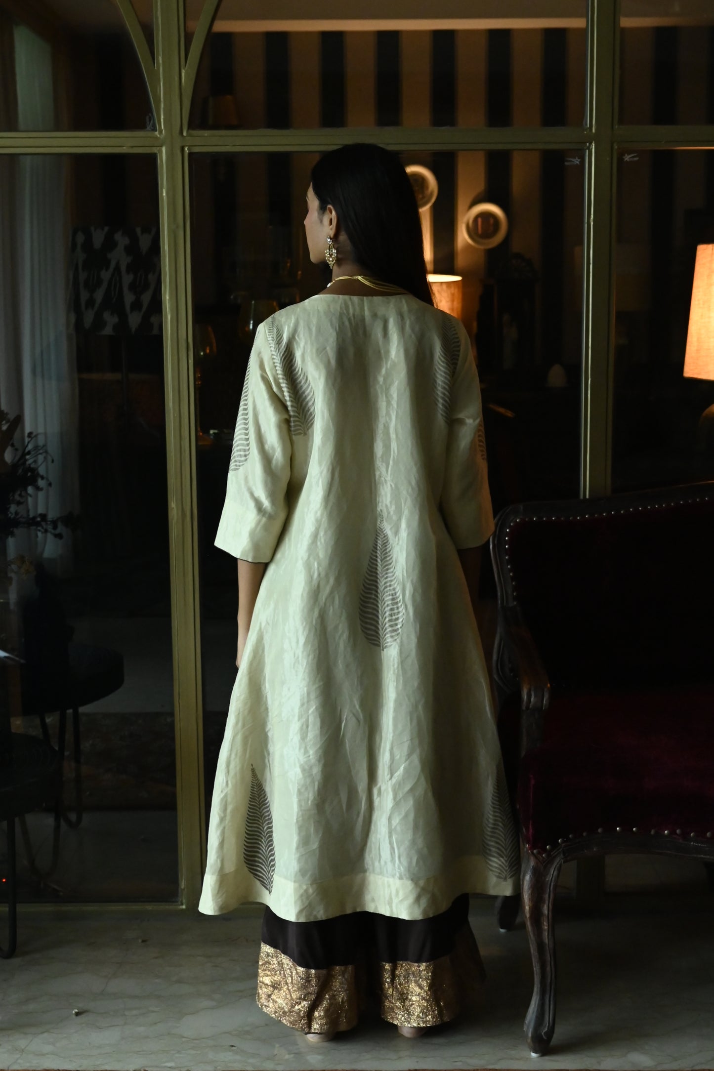 Banjara Kurta in Chai Beige Tissue with Brown Farshi