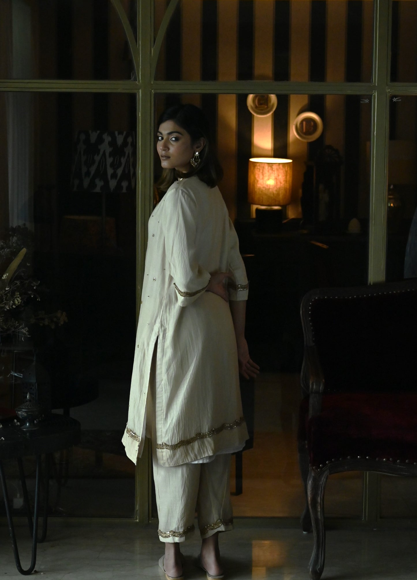 Chitkan Kurta in Ivory Chanderi with Chanderi Salwar