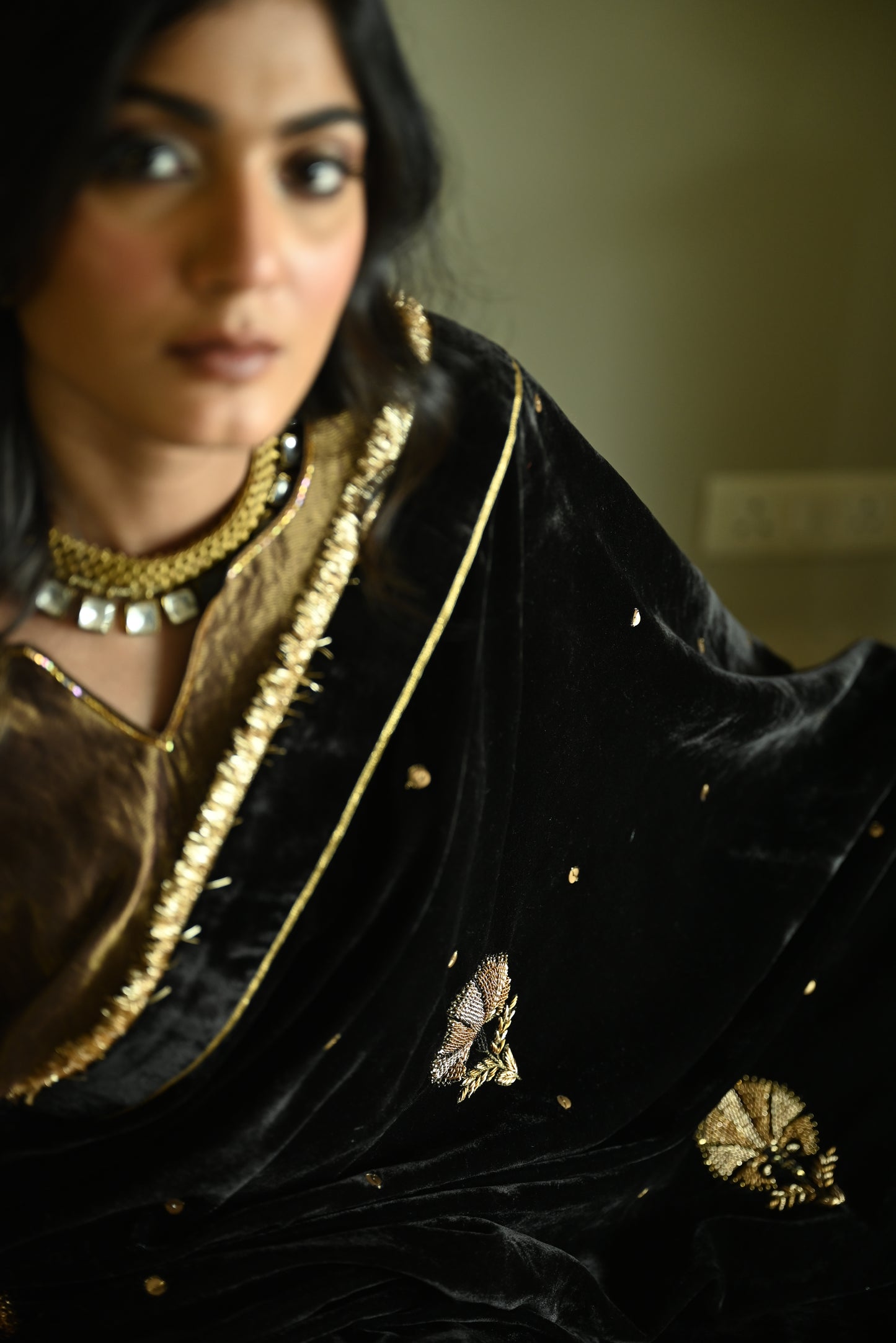 Zubeida Saree in Black Velvet & Silk