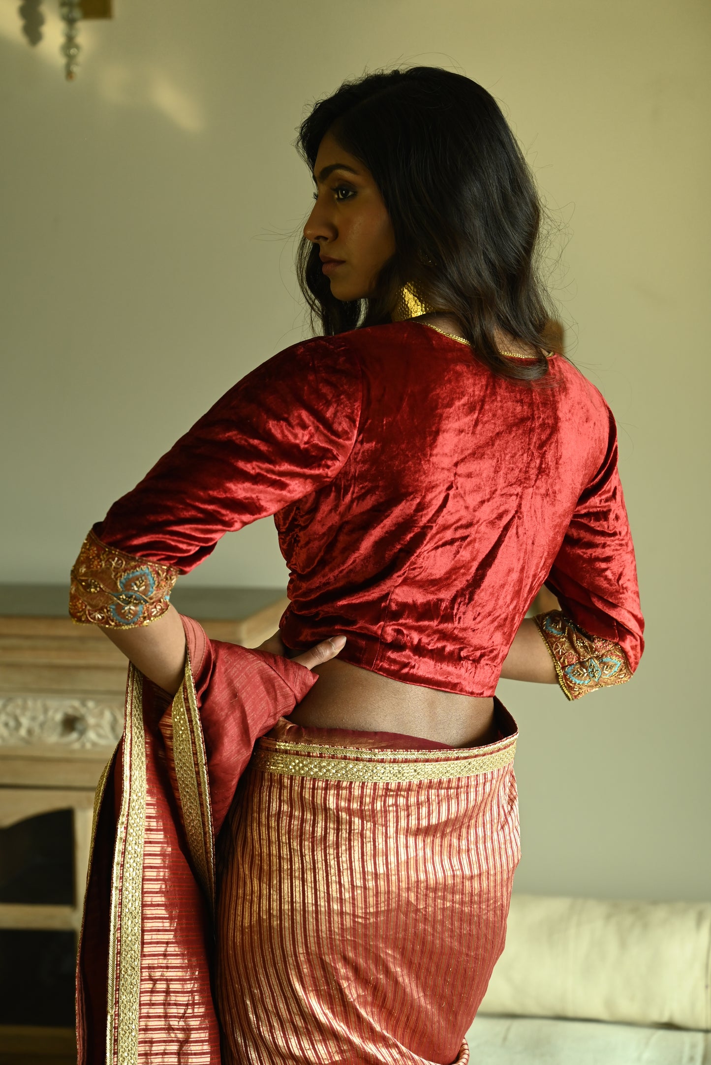 Zubeida Blouse in Red Velvet