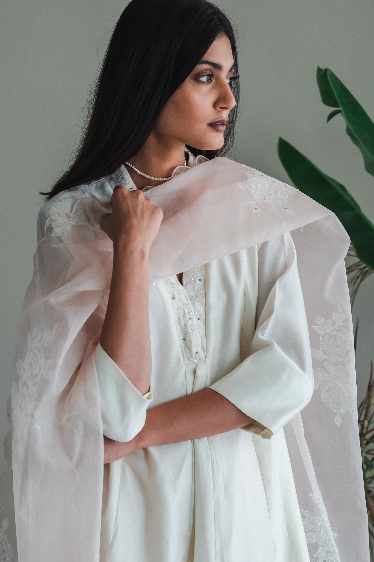 Stole In Pink Handblock Printed Organza