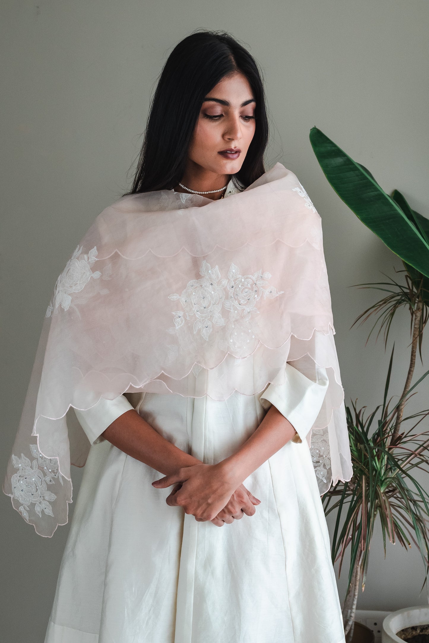 Stole In Pink Handblock Printed Organza
