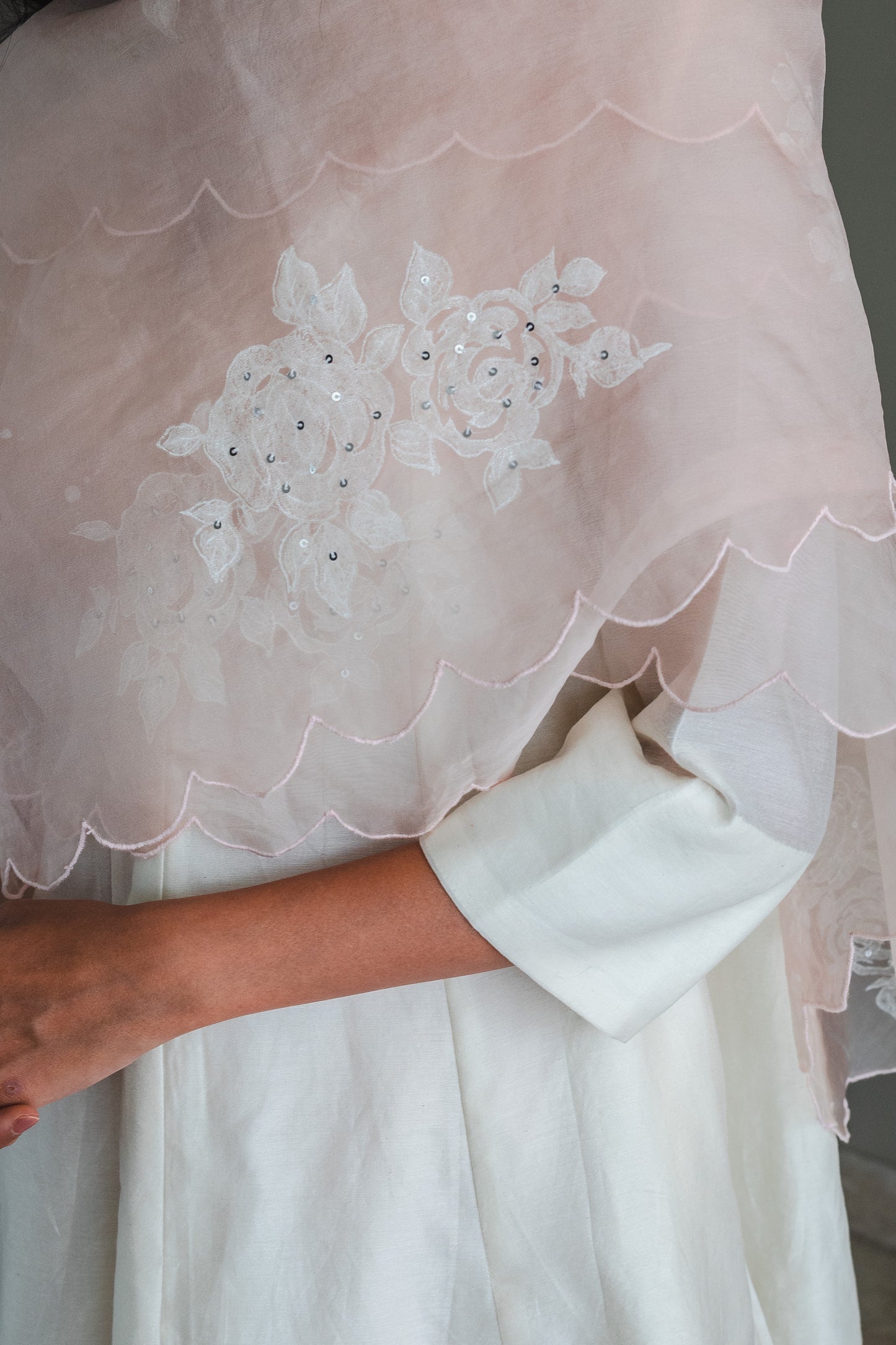 Stole In Pink Handblock Printed Organza