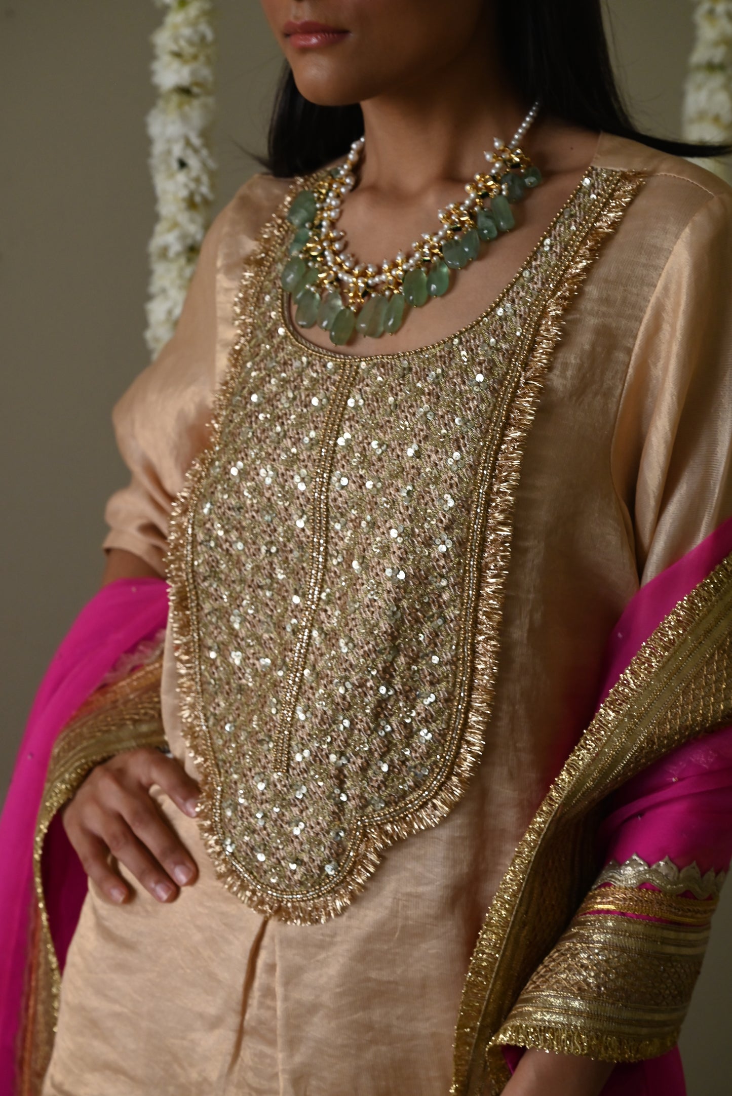 Rani Tunic in Deep Ivory with Deep Ivory Cowl Palazzo